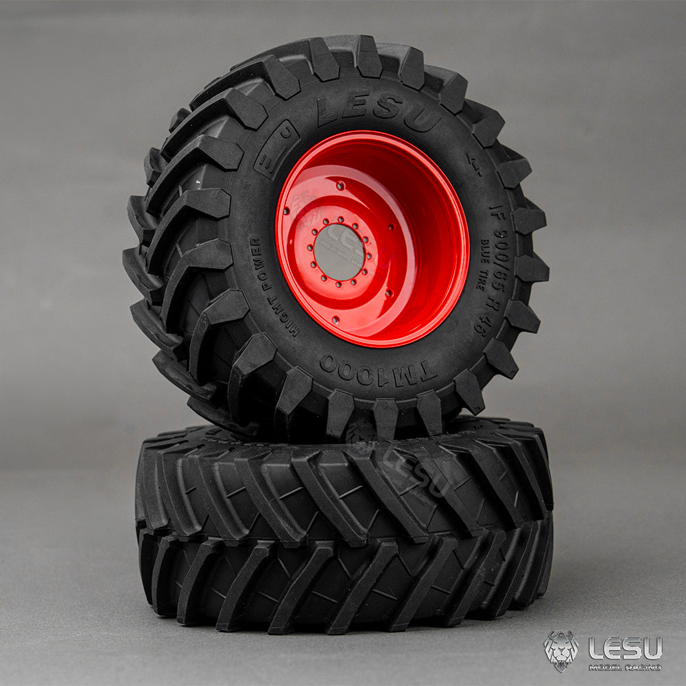 1 Pair Front/Rear Wheel Rubber Tire with Metal Hub for LESU 1/14 RC Hydraulic Tractor AOUE 1050 - Agricultural Vehicle DIY Replacement Parts for RC Model Cars & Farm Toy Collection