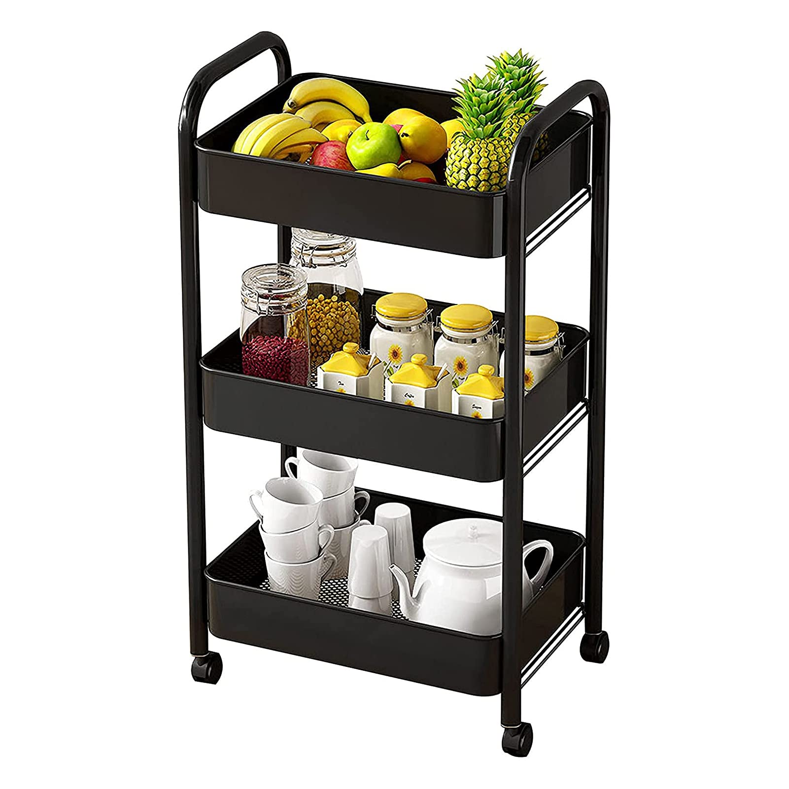 Sturdy Rolling Bar Cart with Wheels & Handle - Metal & Wood Kitchen Trolley for Wine Storage | Mobile Bottle Holder for Home, Restaurant, Bar, Club | Perfect for Entertaining, Small Space Living & Kitchen Organization