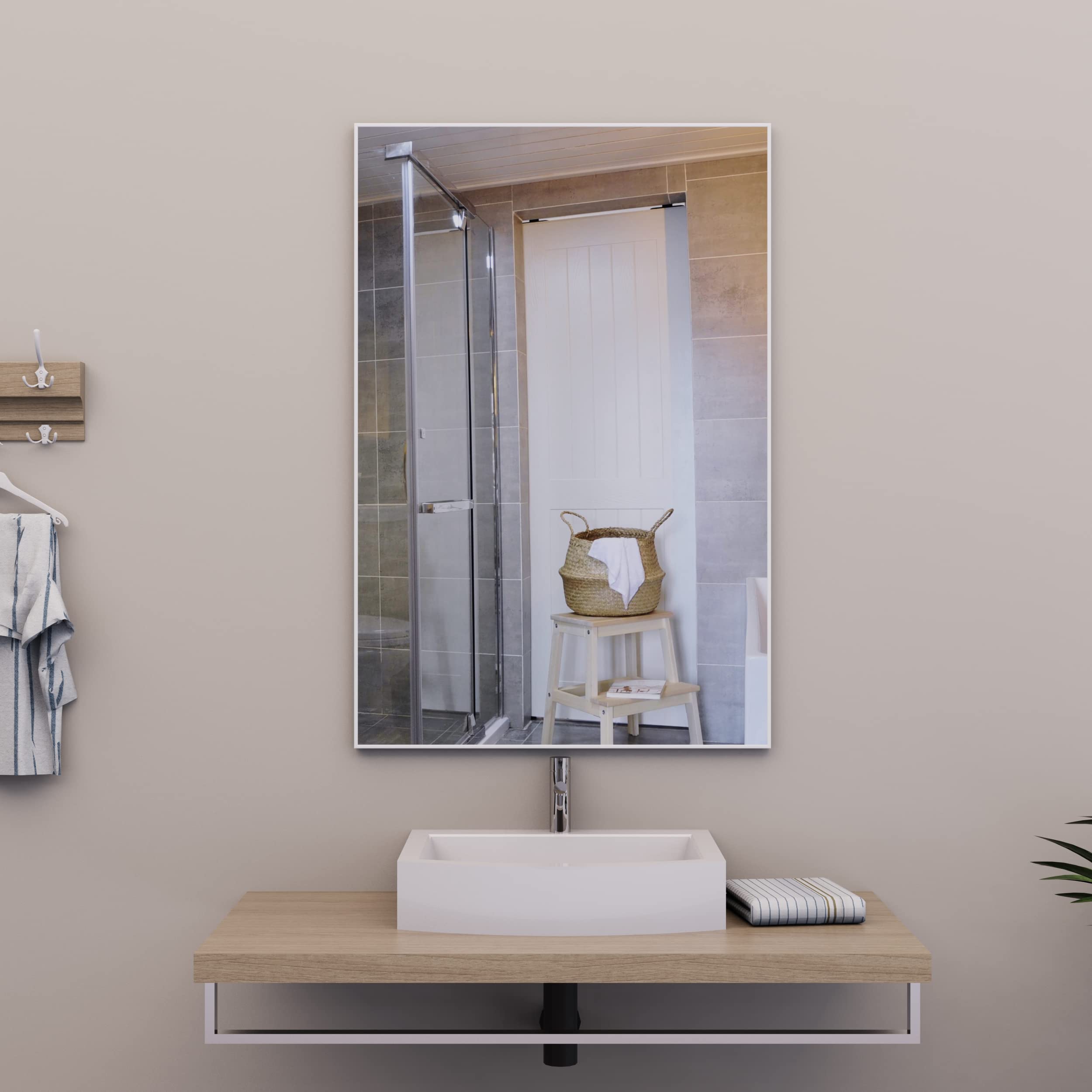 BEAUTME 36x24 Inch White Bathroom Mirror for Wall - Modern Rectangle Vanity Mirror with White Aluminum Frame, Shatterproof & Anti-Rust (Horizontal/Vertical) - Perfect for Bathroom, Bedroom, Dressing Room & Home Decor