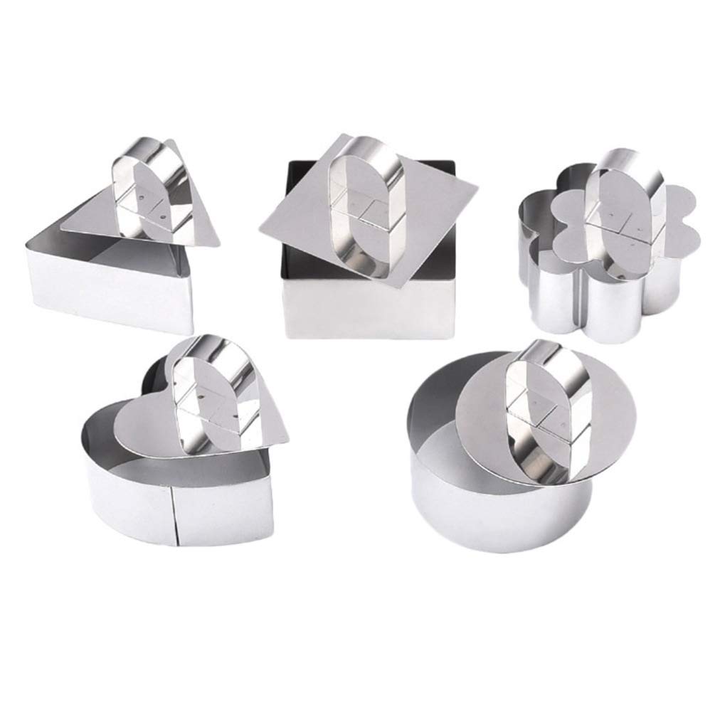 5-Piece Stainless Steel Biscuit Molds with Push Plate - Cookie & Cake Baking Tools for Perfect Desserts, Pastries, Mousse Rings - Ideal for Home Bakers & Professional Chefs