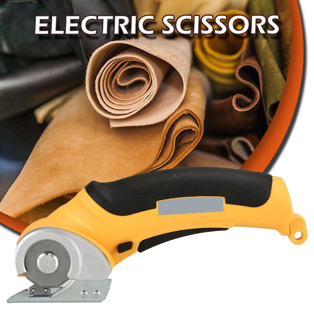 USB Rechargeable Electric Fabric Scissors - Powerful Cordless Shears for Cutting Fabric, Leather, Cardboard, Carpet & Felt | Professional Crafting & Sewing Tool with Charger (Yellow) | Perfect for DIY Projects, Quilting & Upholstery Work