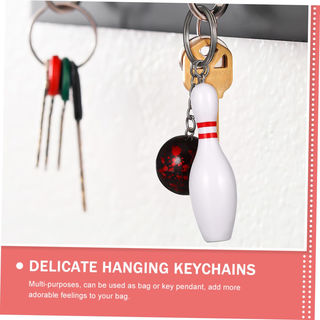 WESIEVYA 36 Pcs Mini Bowling Keychain Set - Red PVC Bowling Ball Keychains for Handbags & Gifts - Perfect for Bowling Enthusiasts, Party Favors & Souvenirs