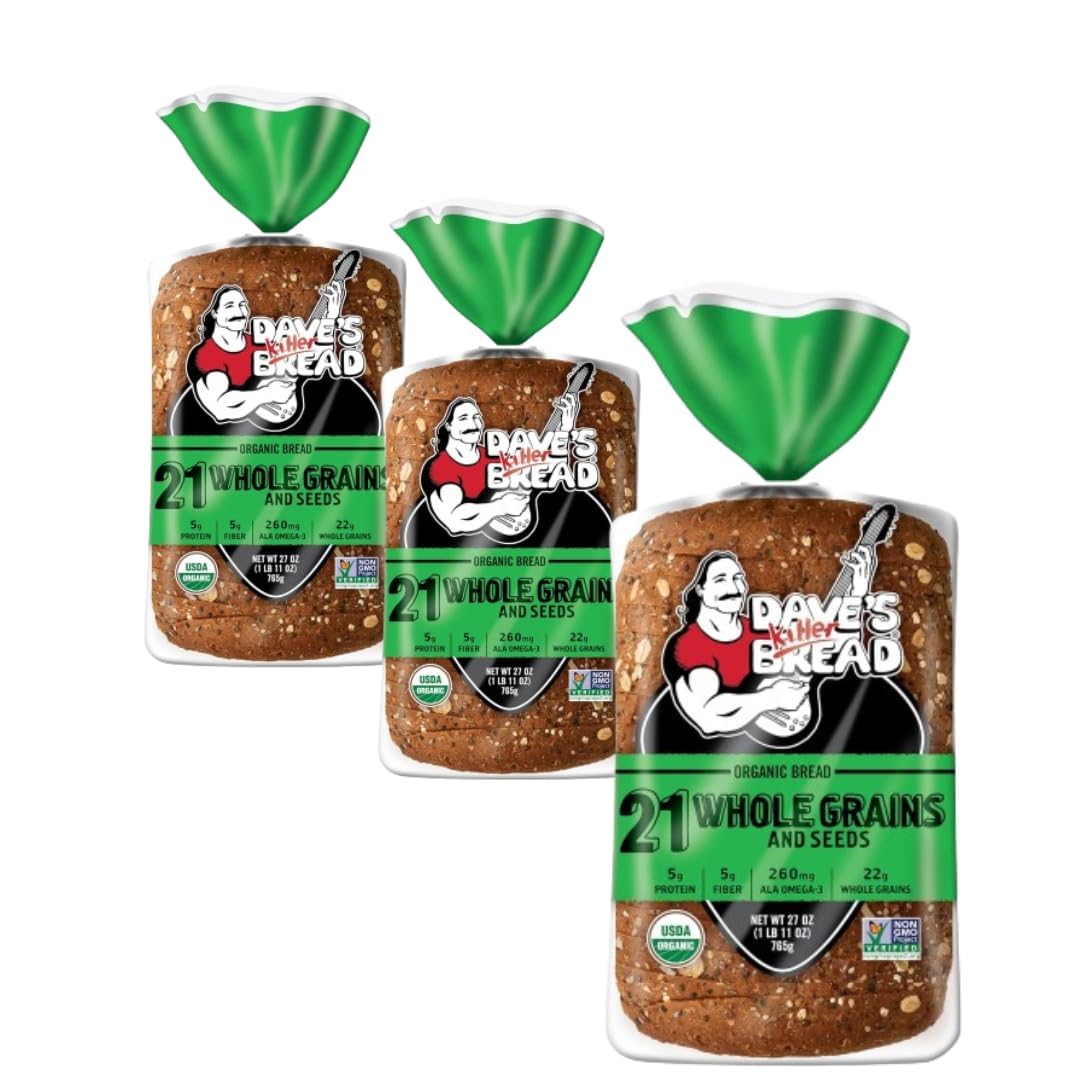 Dave's Killer Bread USDA Organic 21 Whole Grains & Seeds Bread - 27oz Loaf, Family Pack (3 Pack) | Healthy Breakfast, Sandwiches & Toast for Active Lifestyles