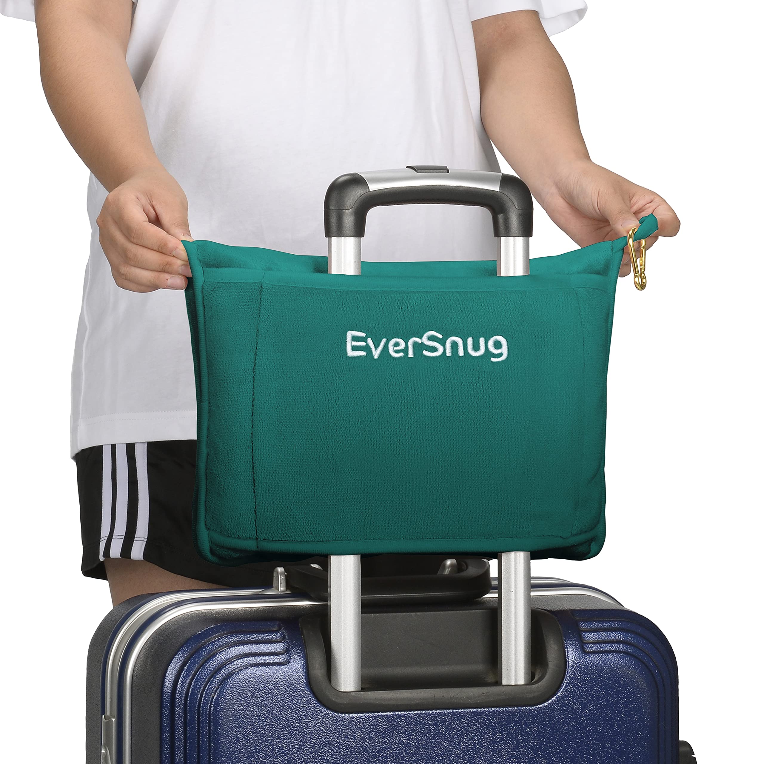 EverSnug Ultra-Soft Travel Blanket and Pillow Set - 65x40 Inch Compact & Lightweight Airplane Blanket with Carry Case, Luggage Sleeve & Backpack Clip - Perfect for Flights, Road Trips & Camping (Teal)