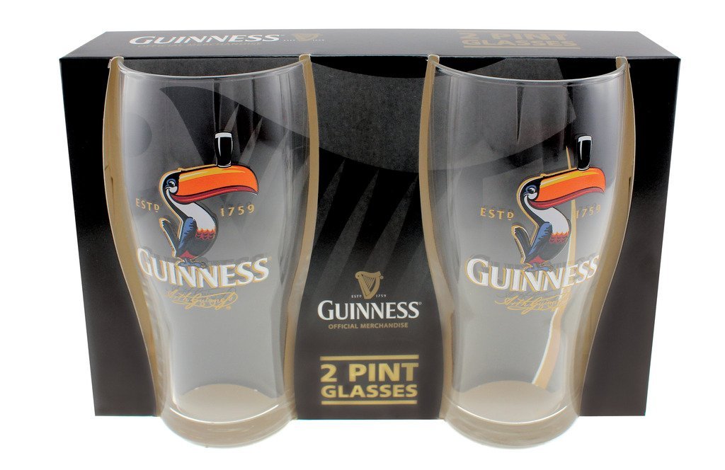 Guinness Toucan Stout Beer Glass Set of 2 - 20oz Official Licensed Pint Glasses - Perfect Gift for Beer Enthusiasts - Ideal for Home Bars, Pubs & St. Patrick's Day Celebrations
