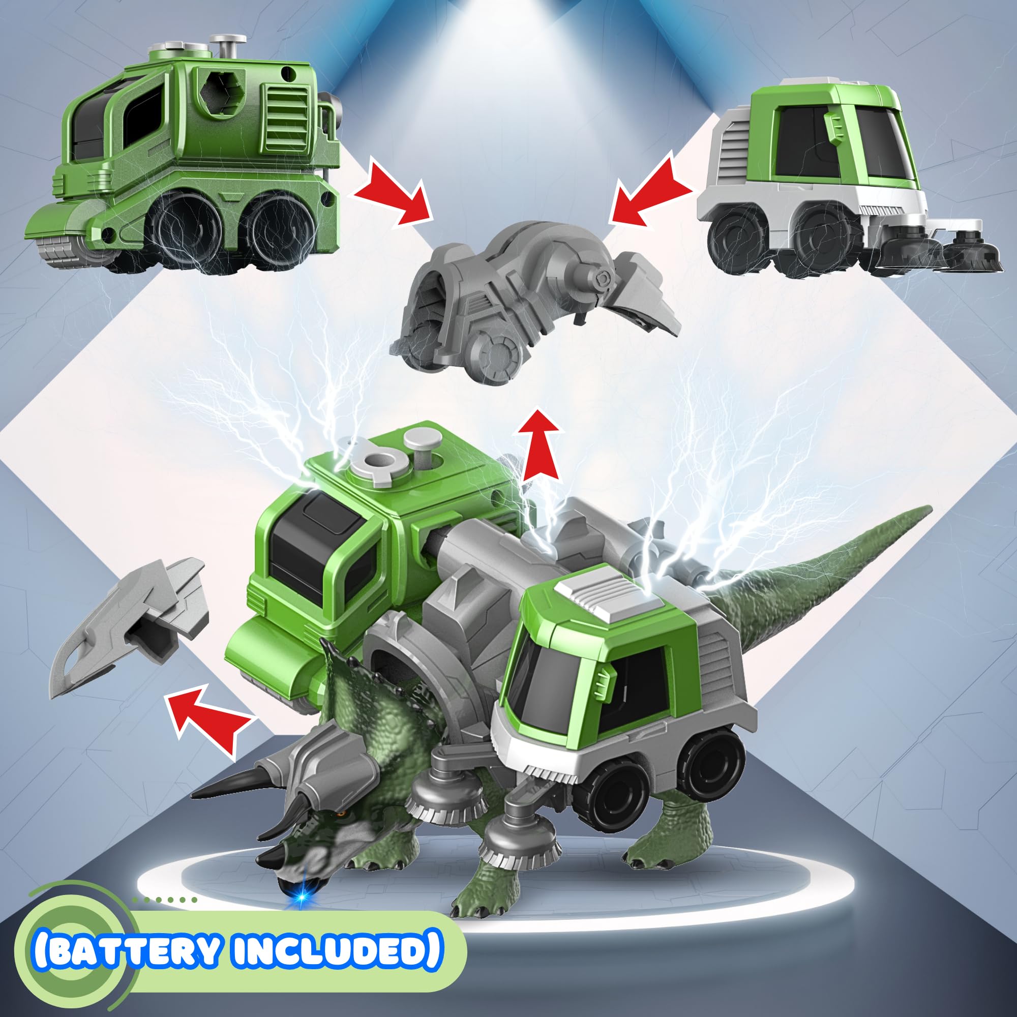 PlenPLAY Triceratops Dinosaur Toy Set with 4 Sanitation Accessories - 9