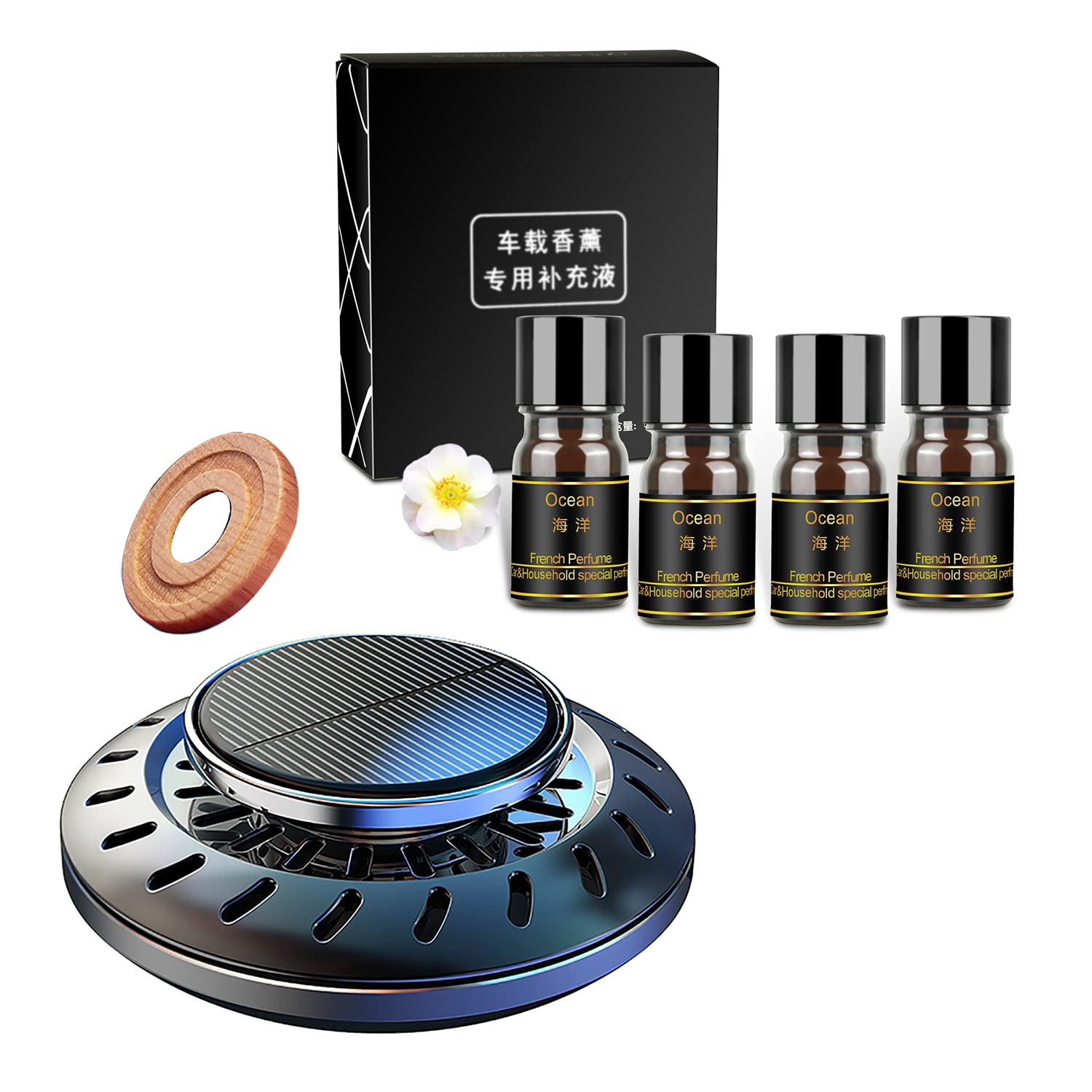 Kwak's Solar-Powered Car Air Freshener with Rotating Aromatherapy Diffuser & 4 Essential Oil Refills - Freshen Your Vehicle Naturally | Perfect for Commutes, Road Trips & Office Parking