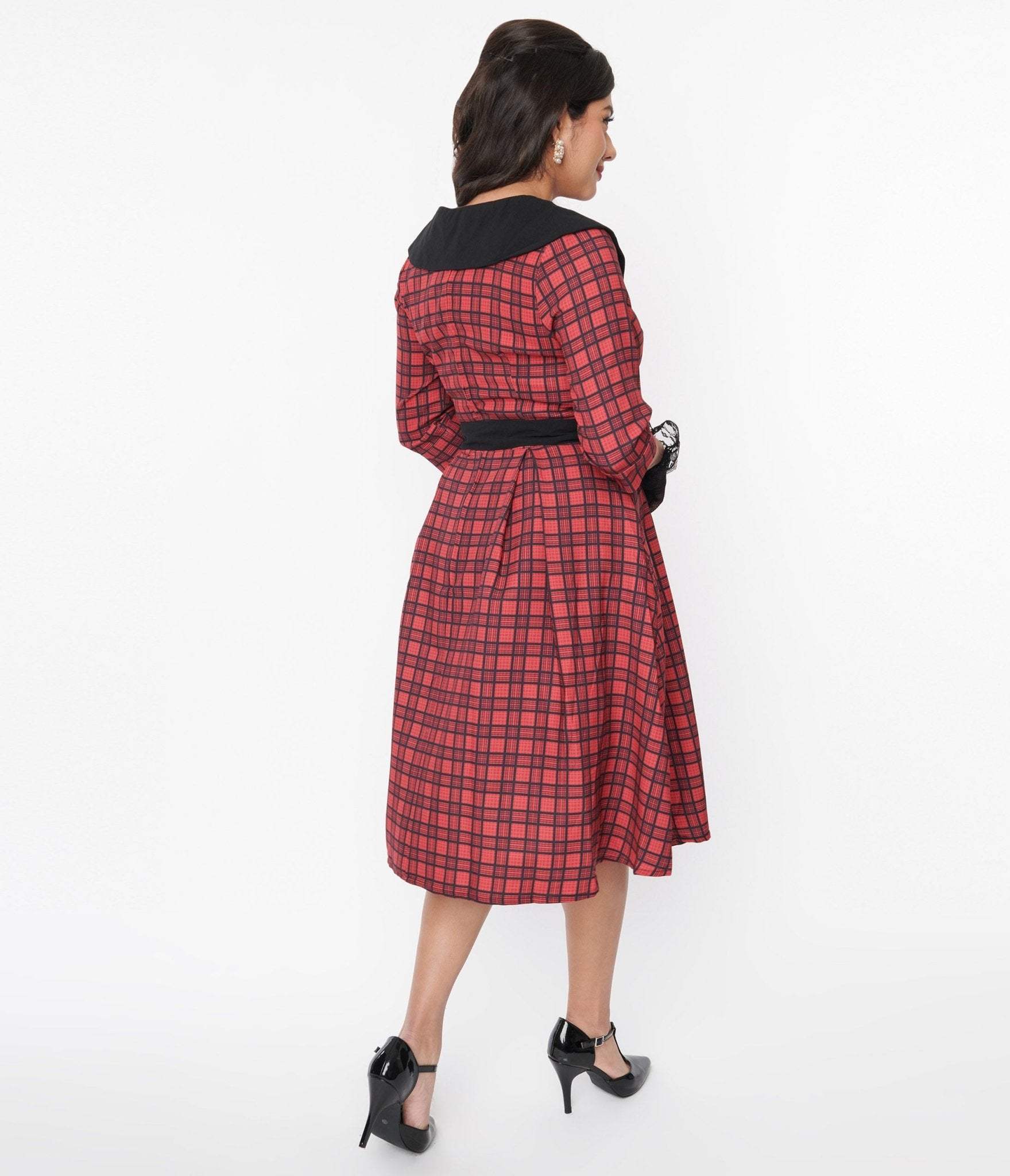 Stylish Red & Black Plaid Rakeel Swing Dress for Women - Flattering A-Line Party Dress for Cocktail, Wedding Guest & Holiday Events