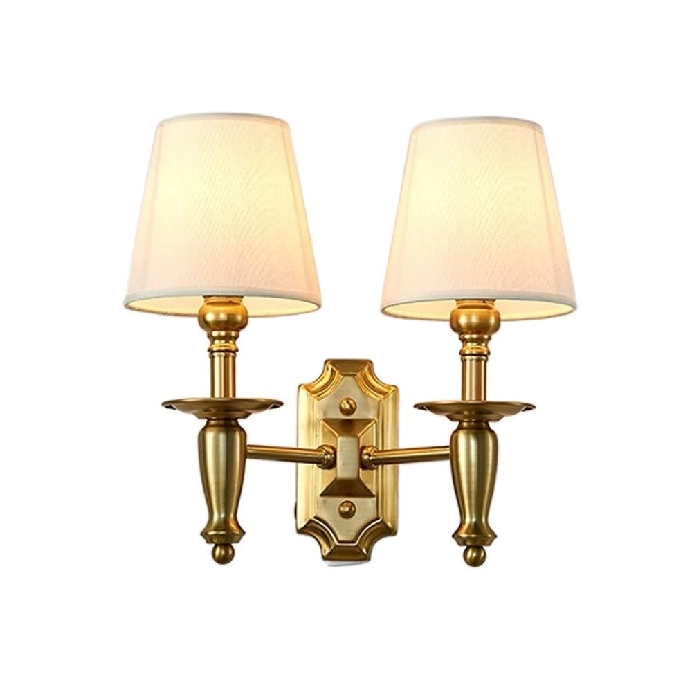 European Retro Golden Wall Light with Fabric Shade - Vintage Two-Light Wall Sconce for Bedroom, Living Room, Kitchen & Restaurant Decor | Perfect for Reading Nook, Bar Lighting & Home Ambiance