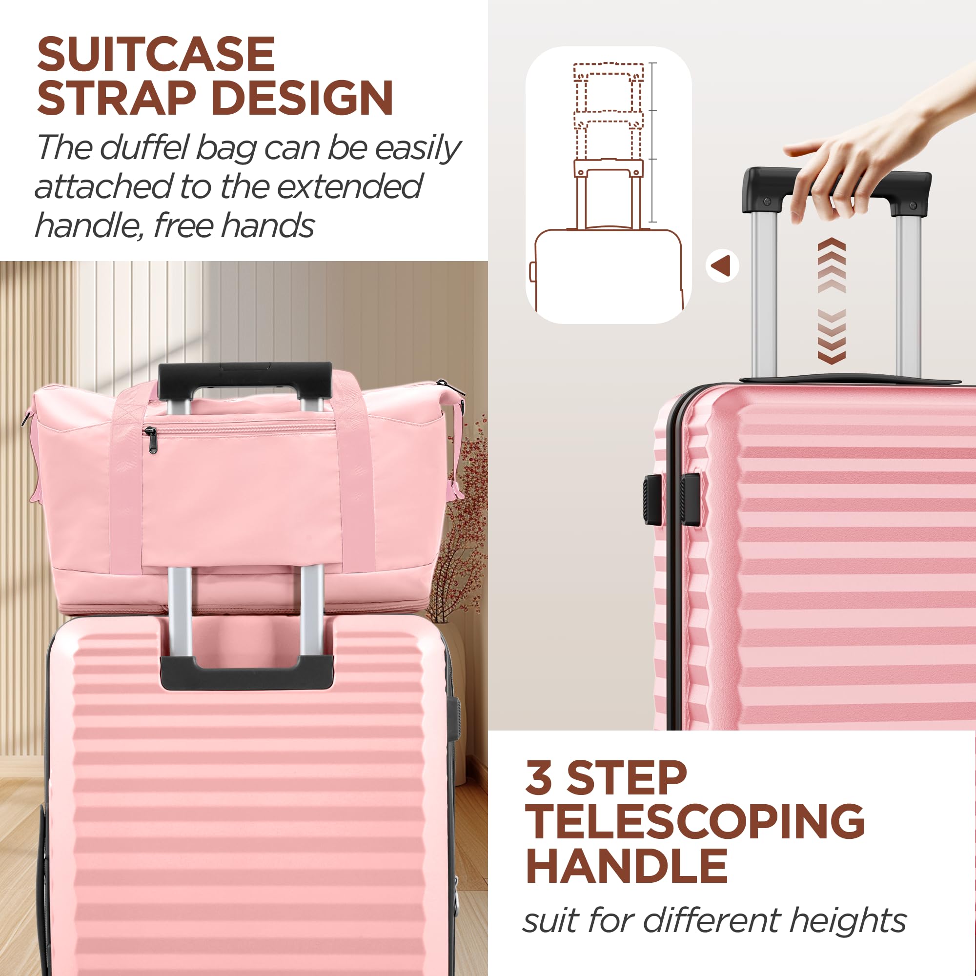 SHOWKOO 3-Piece Hardside Expandable Luggage Set with Double Spinner Wheels & TSA Lock - Pink (20/24/28 Inch) - Perfect for Family Travel, Business Trips, and International Vacations