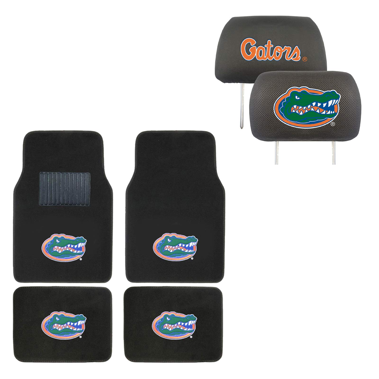 Florida Gators Officially Licensed AAC FANMATS NCAA Carpet Floor Mats Bundle with Head Rests - 6-Piece Set for Cars, Trucks & SUVs - Perfect for Game Day, Tailgating & Home Decor