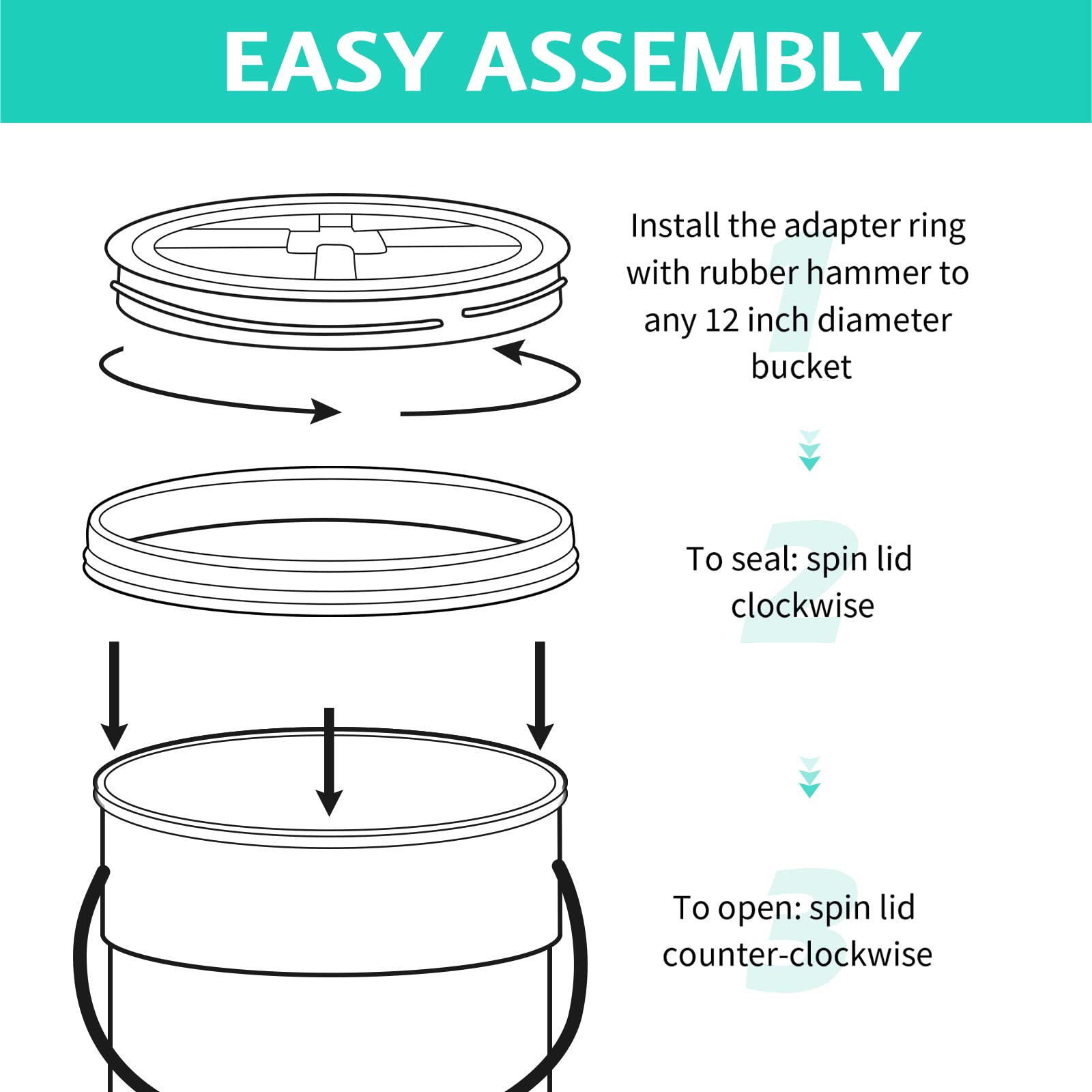 eBoot 12-Pack 5 Gallon Screw Top Bucket Lids - Leak Proof & Airtight - White Plastic Bucket Seal Lids for Pet Food Storage & Gamma Buckets - Perfect for Bulk Food Storage, Gardening Supplies & Home Organization