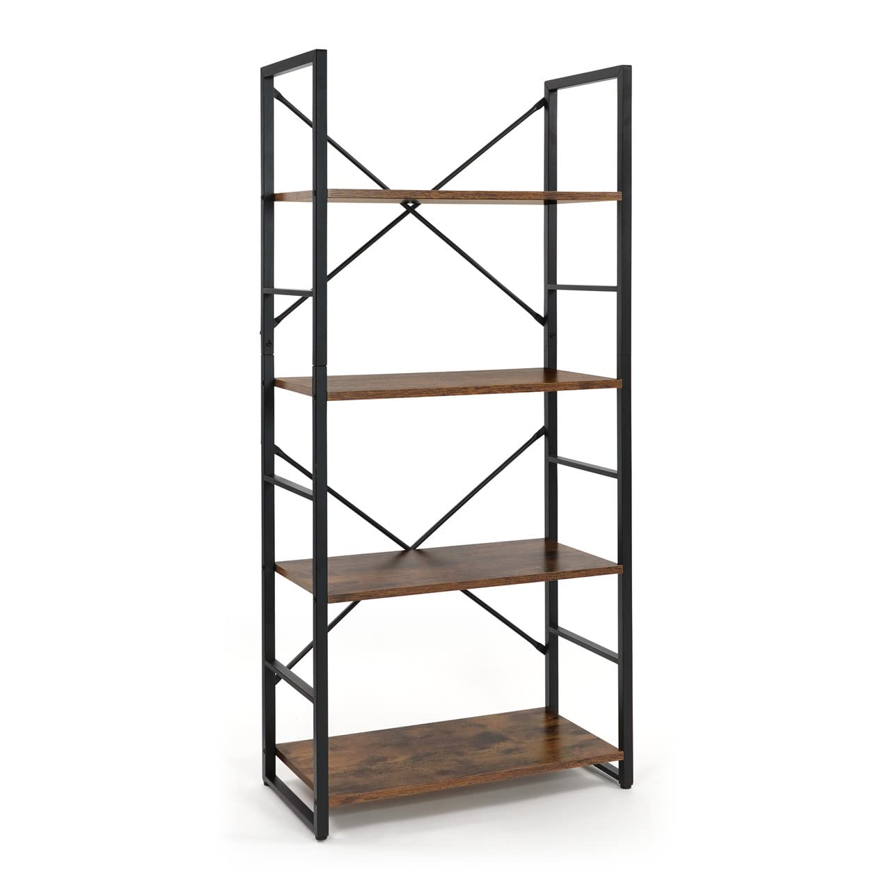 CAPHAUS 4 Tier Bookshelf - 24 Inch Wide Free Standing Bookcase with Metal Frame & Rustic Oak Finish | Home Office, Living Room, Kitchen Storage Organizer | Perfect for Storing Books, Decor & Essentials in Modern Farmhouse Style