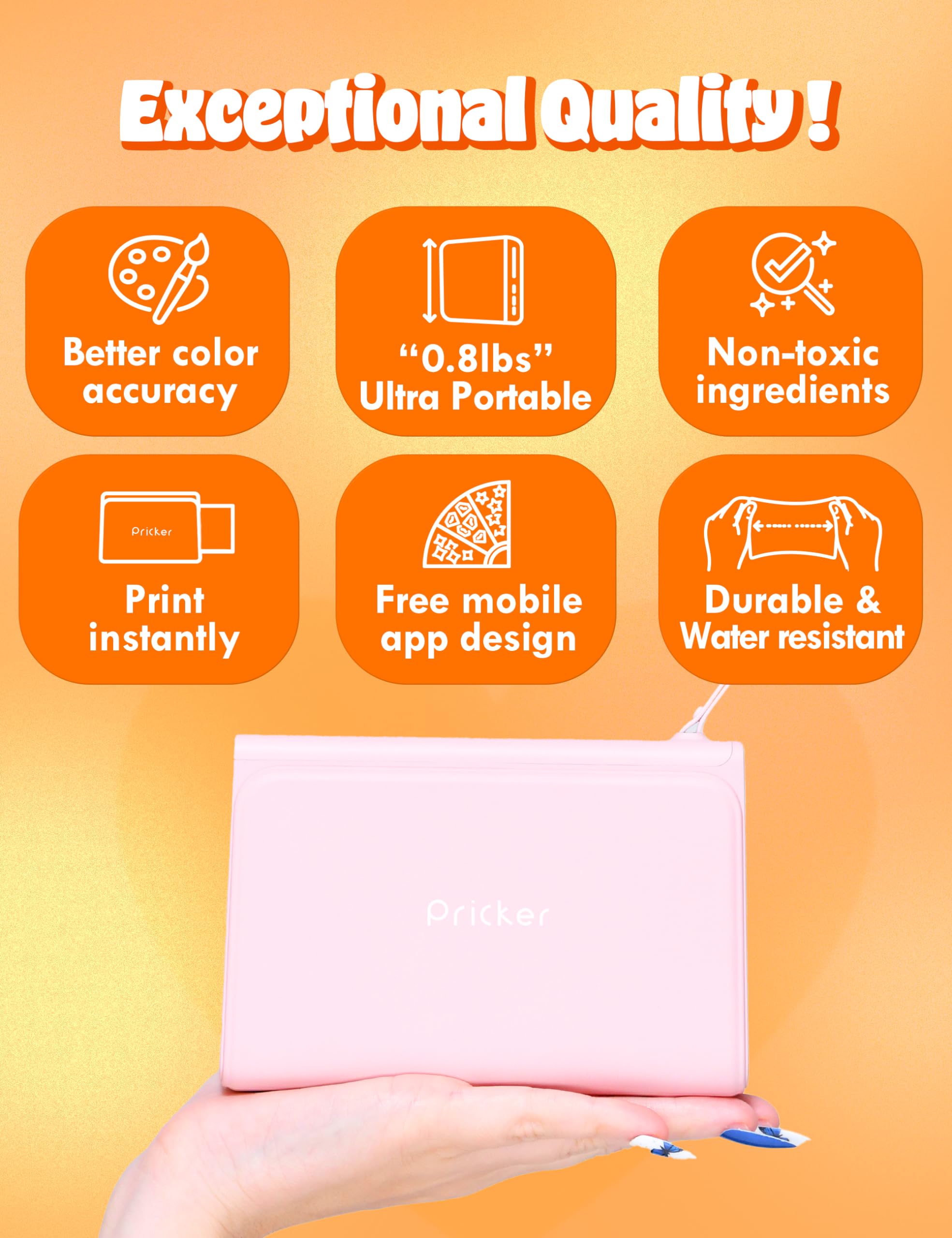 Wireless Photo Sticker Printer for iPhone & Android - 6PASS Mini Portable Printer with 10 Photo Sheets & 10 Label Sheets - Customizable 2.56
