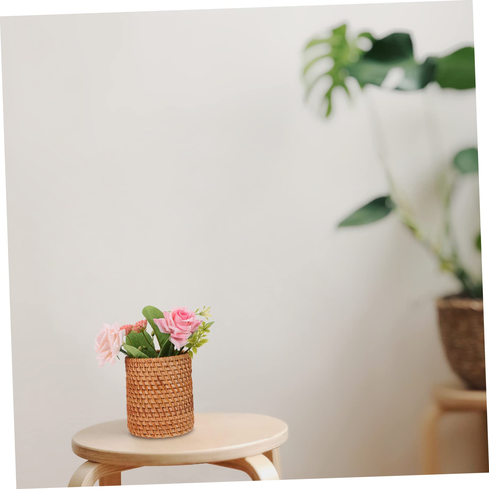 DOITOOL Handwoven Rattan Pencil Holder - Natural Wicker Pen Cup for Desk Organizer, Mini Rattan Vase for Stationery & Cosmetic Brushes | Perfect for Office, Home & School Use (Cone Shape)