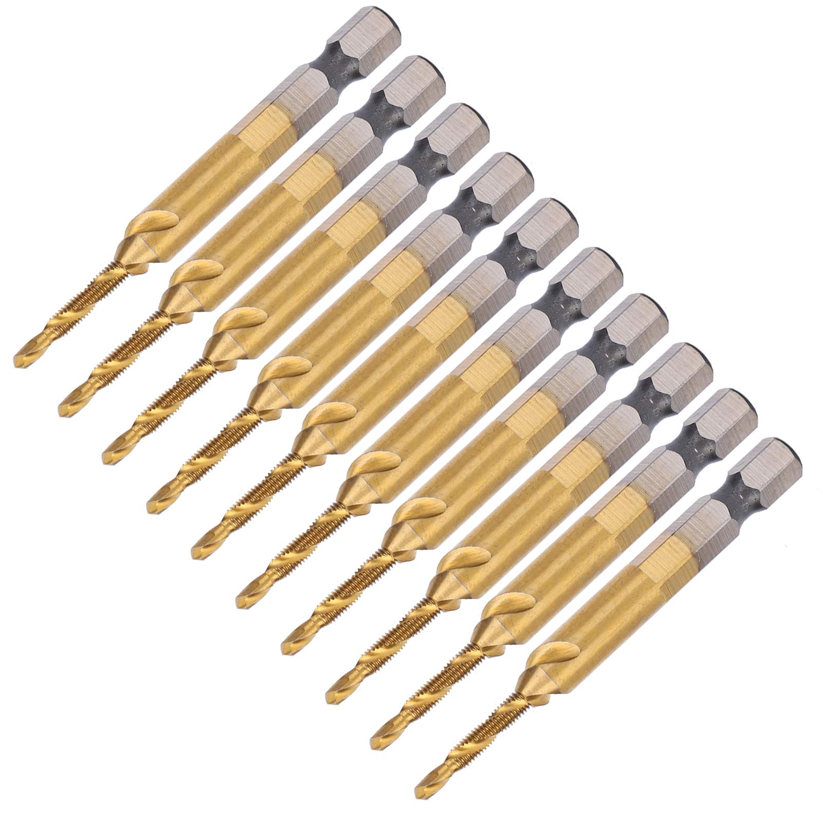 Hilitand 10Pcs Hex Shank Drill Tap Bits Set - M3 Spiral Flute Metric Tap & Drill Combo - Impact Resistant Hex Drill Bits for Woodworking & Metal - Perfect for DIY Projects & Professional Use