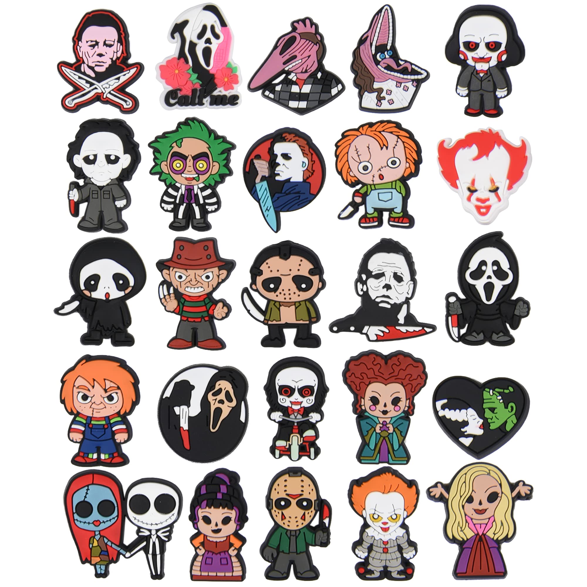 Horror Movie Halloween Shoe Charms - PVC Shoe Decorations for Kids, Girls, Boys & Adults - Perfect for Halloween Parties, Cosplay & Shoe Customization