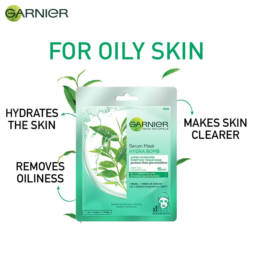 Garnier Skin Naturals Charcoal & Green Tea Face Serum Sheet Mask Set - Detoxifying Black Mask (28g) + Antioxidant Green Mask (32g) for Deep Cleansing & Brightening - Perfect for Spa Night & Self-Care Routine