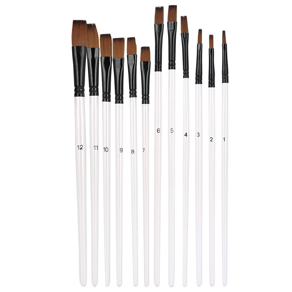 12Pcs Nylon Hair Artist Paint Brushes Set with Pearl White Wood Handle - Professional Acrylic, Oil & Watercolor Painting Brushes for Kids, Students & Beginners - Perfect for Art Classes, DIY Projects & Home Painting (#2)