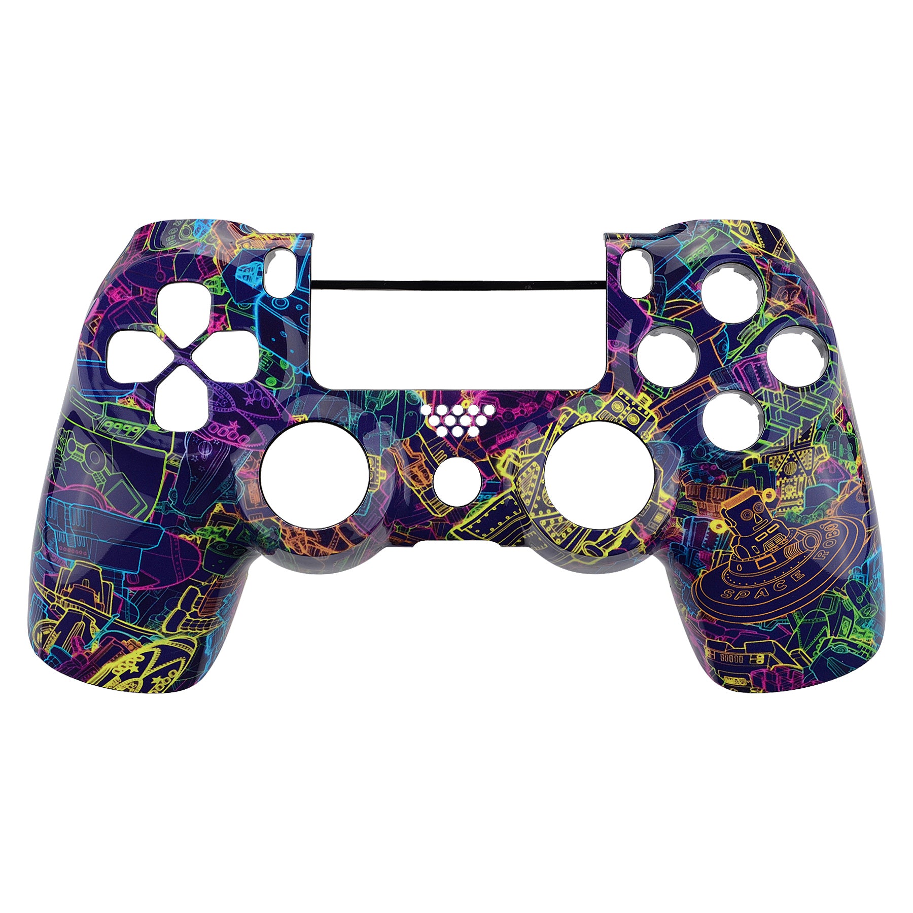 eXtremeRate Replacement Front Housing Shell for PS4 Slim Pro Controller (CUH ZCT2 JDM 040/050/055) - Neon Novel Design - Custom Gaming Shell for Enhanced PS4 Controller Experience - Perfect for Gaming Enthusiasts & DIY Modders