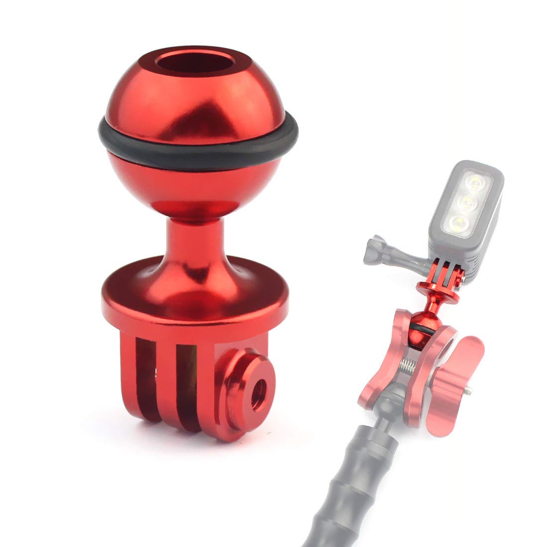 FEICHAO CNC 360° Rotating Ball Head Tripod Mount - 2.5cm Universal Compatible with GoPro Hero 5/4, Yi, SJCam, GitUp Action Cameras (Red) - Perfect for Vlogging, Sports, Travel & Outdoor Adventures