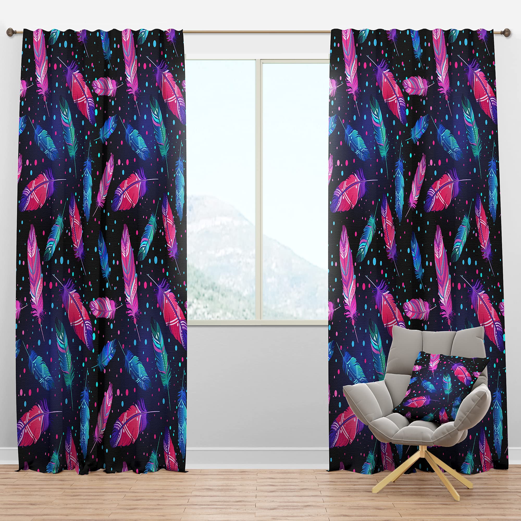 DesignQ Blackout Curtains with Painted Bird Feathers Pattern - Thermal Insulated Room Darkening Drapes for Bedroom & Living Room (52x84, Single Panel) - Perfect for Light Control, Privacy & Energy Efficiency