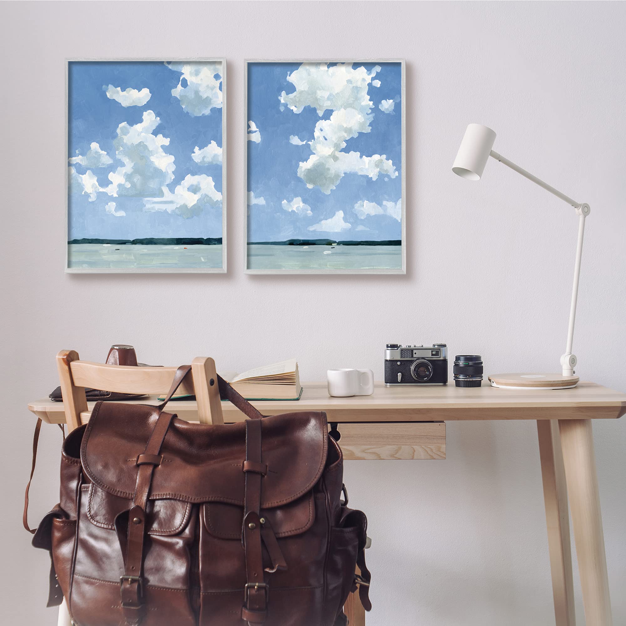 Stupell Industries Framed Wall Art Set - 2pc Blue Landscape Painting (16x20 Each) by Emma Caroline Gray | Summer Lake & Cloudy Sky Scene | Perfect for Living Room, Bedroom & Office Decor