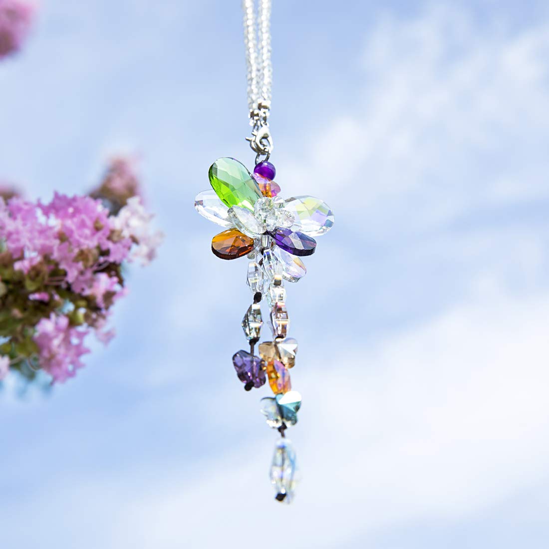 H&D HYALINE & DORA Crystal Glass Car Charms - Feng Shui Hanging Prisms for Rear View Mirror, Suncatcher Decor & Positive Energy - Perfect for Car Interior, Home Decor & Spiritual Gifts