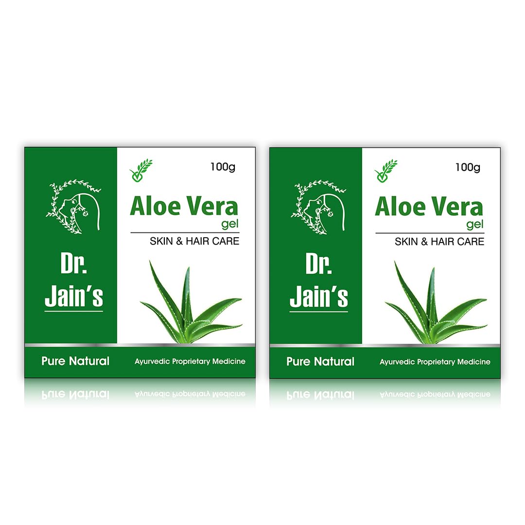 DR. JAIN'S 100% Natural Aloe Vera Gel for Face, Body & Hair - Moisturizing Treatment for Acne, Scars & Glowing Skin - 100g (Pack of 2) | Perfect for Sunburn Relief, Daily Skincare & Hair Hydration
