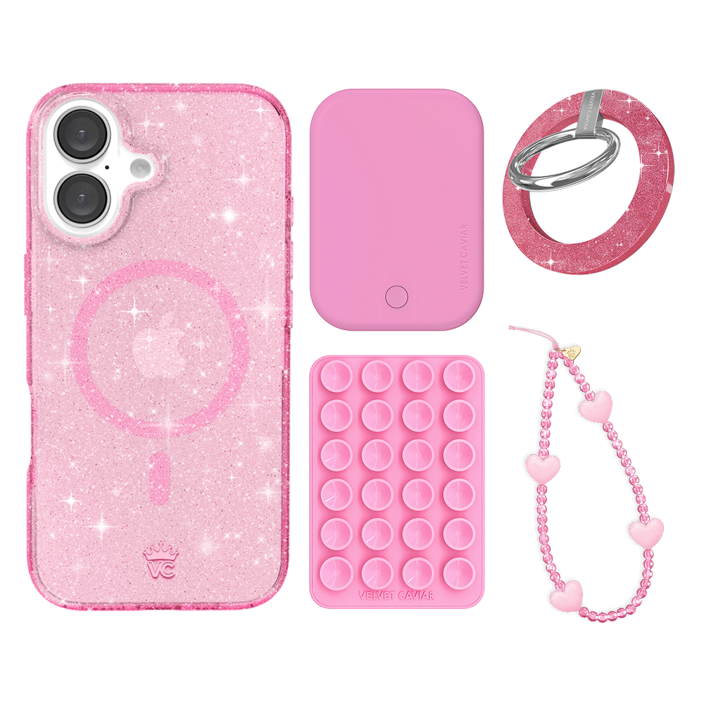 Pink Stardust Glitter iPhone Case with Grip - Shockproof Protective Phone Cover for iPhone 13/14/15 Pro Max - Cute Sparkly Accessories for Women Girls (Perfect for Parties, Travel & Everyday Use)