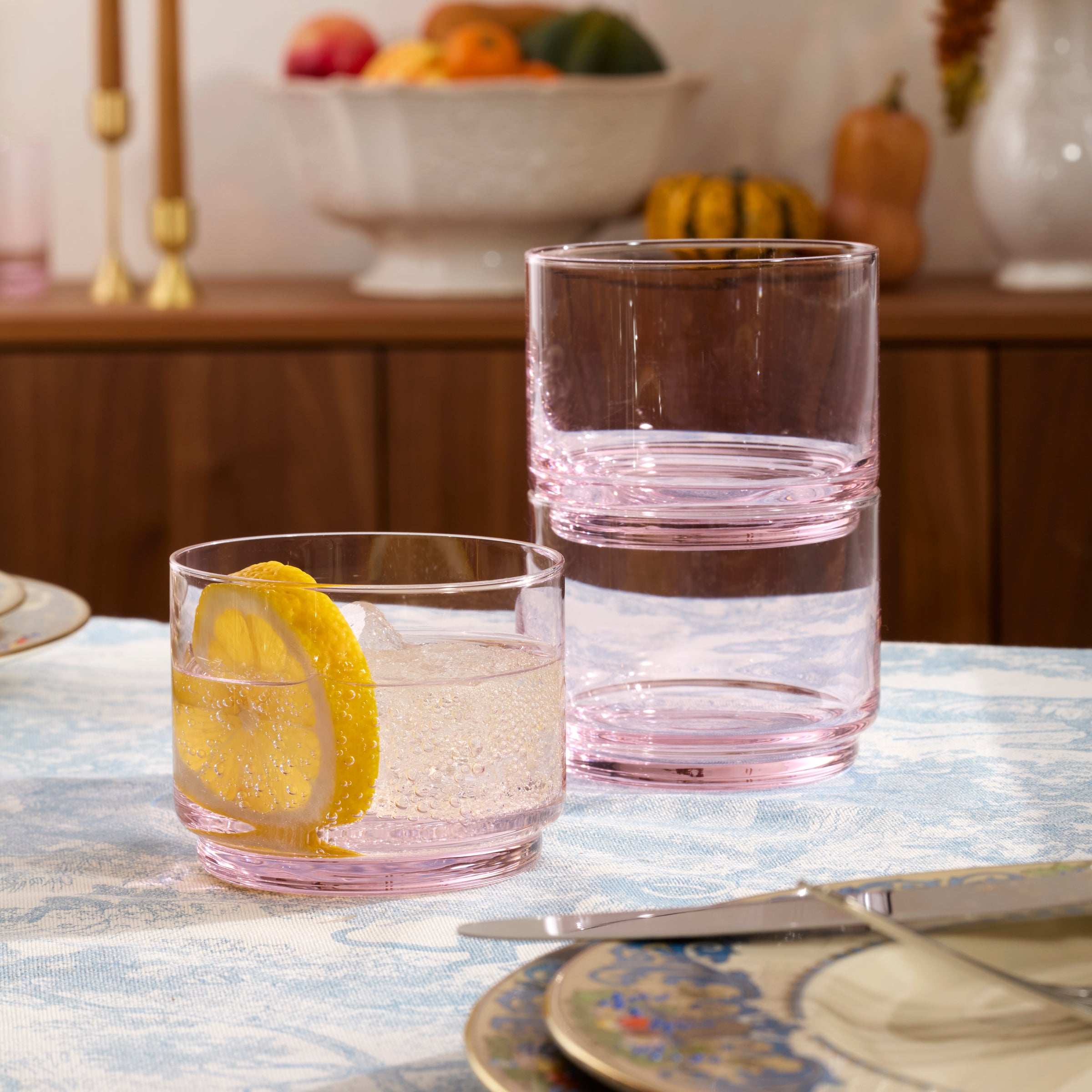 Tuscany Stackable Blush Short Glasses - Set of 4 Elegant Drinking Glasses for Wine, Cocktails & Juice - Perfect for Dinner Parties, Weddings & Home Bar Decor