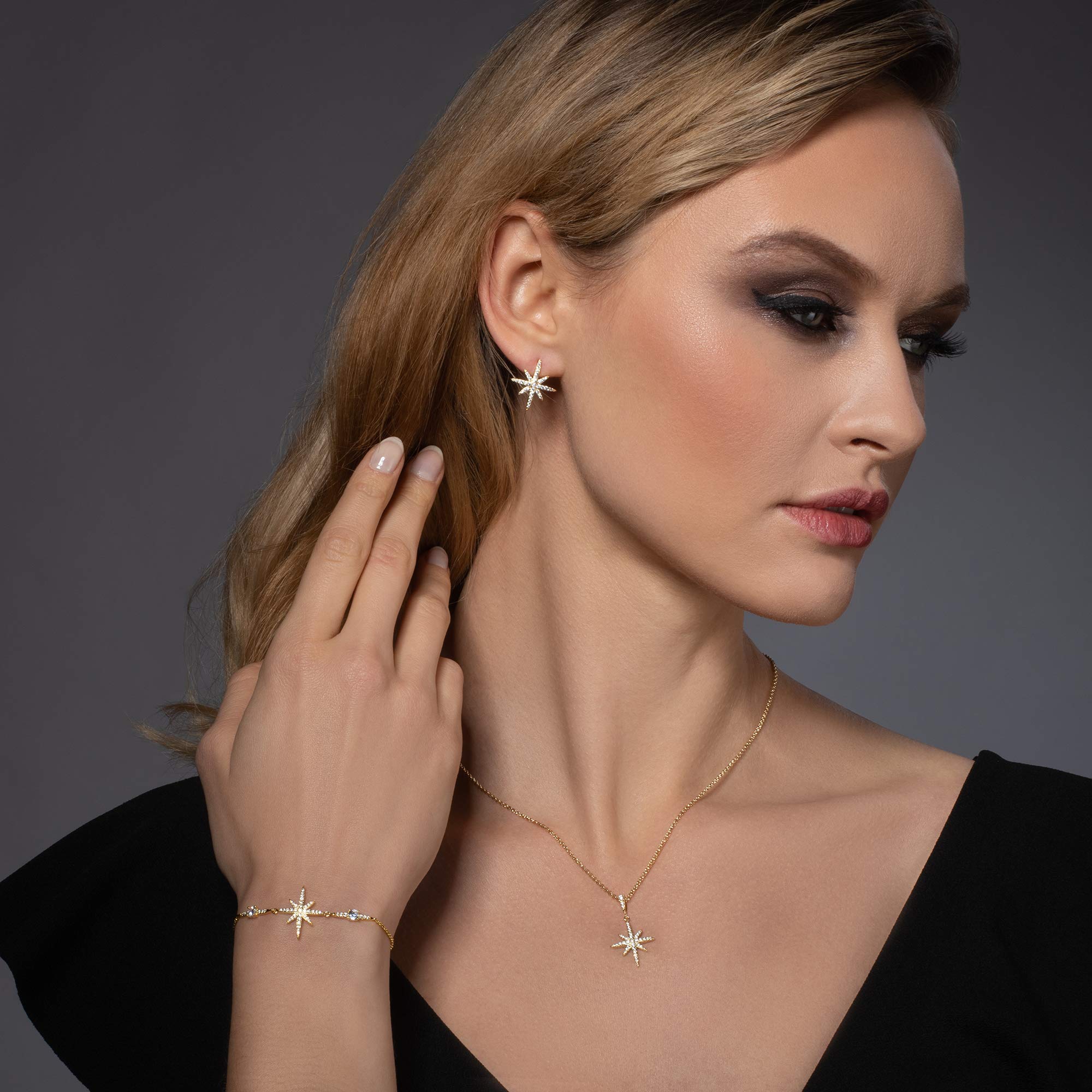 Namana North Star Bracelet for Women - Cubic Zirconia Studded Adjustable Bracelet in Silver, Gold or Rose Gold | Elegant Star Jewelry with Gift Box | Perfect for Daily Wear, Special Occasions & Gifts