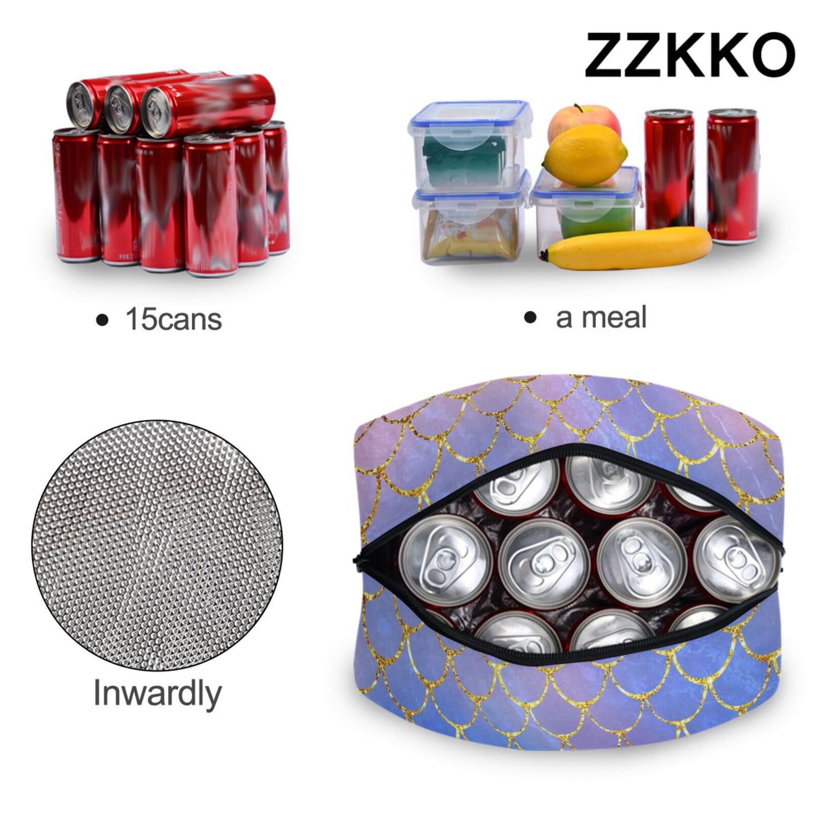 ZZKKO Insulated Lunch Bag - Mermaid Scale Design, Leak-Proof Cooler for Meal Prep, School, Office & Outdoor Use - Perfect for Women & Men, BPA-Free & Easy to Clean (Ideal for Picnics, Beach Trips & Daily Commute)