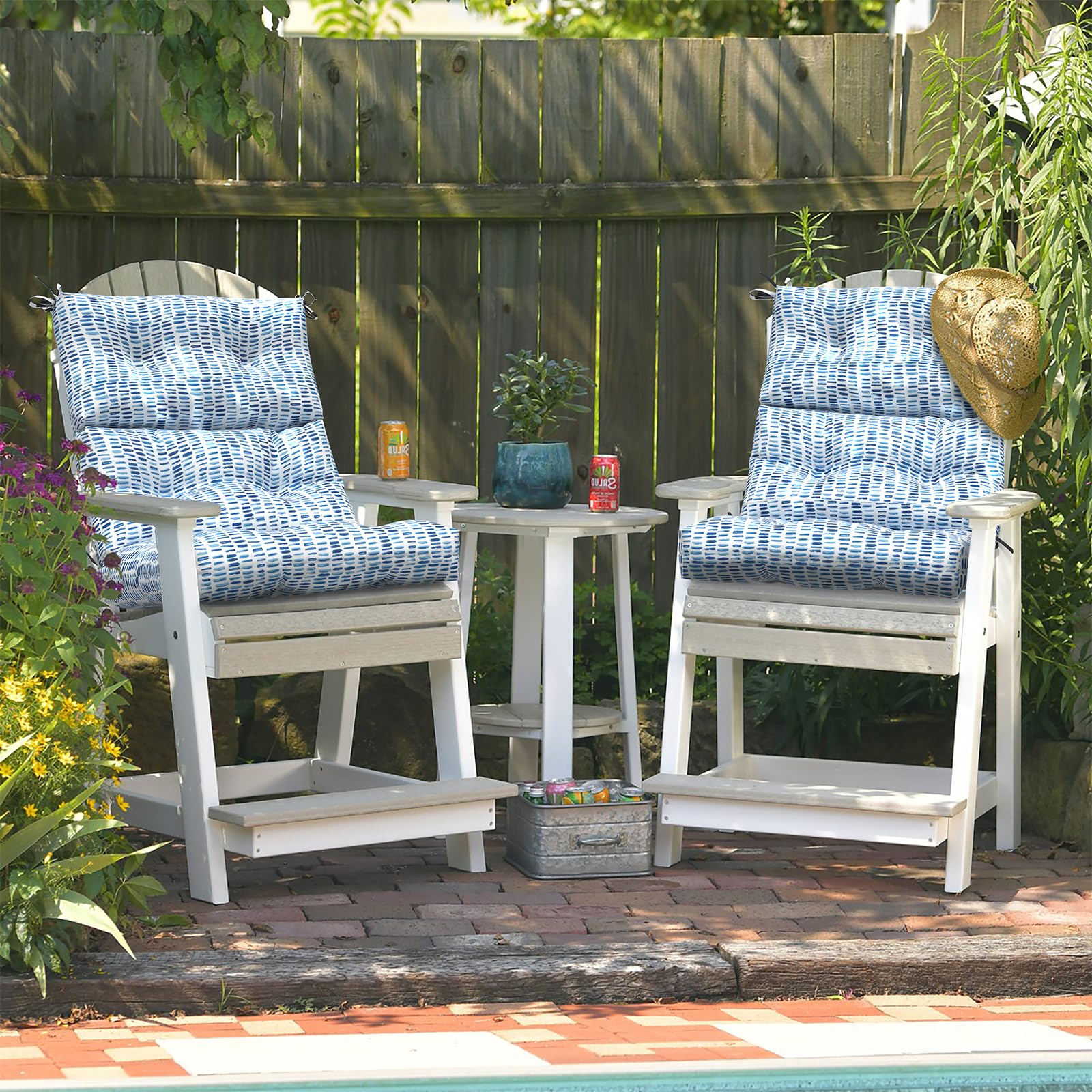 **LVTXIII Outdoor High Back Chair Cushions - Waterproof Adirondack Chair Cushion Set of 2 with Ties, 22” W x 20” D, Pebble Blue - Perfect for Patio, Garden, Deck & Poolside Relaxation**