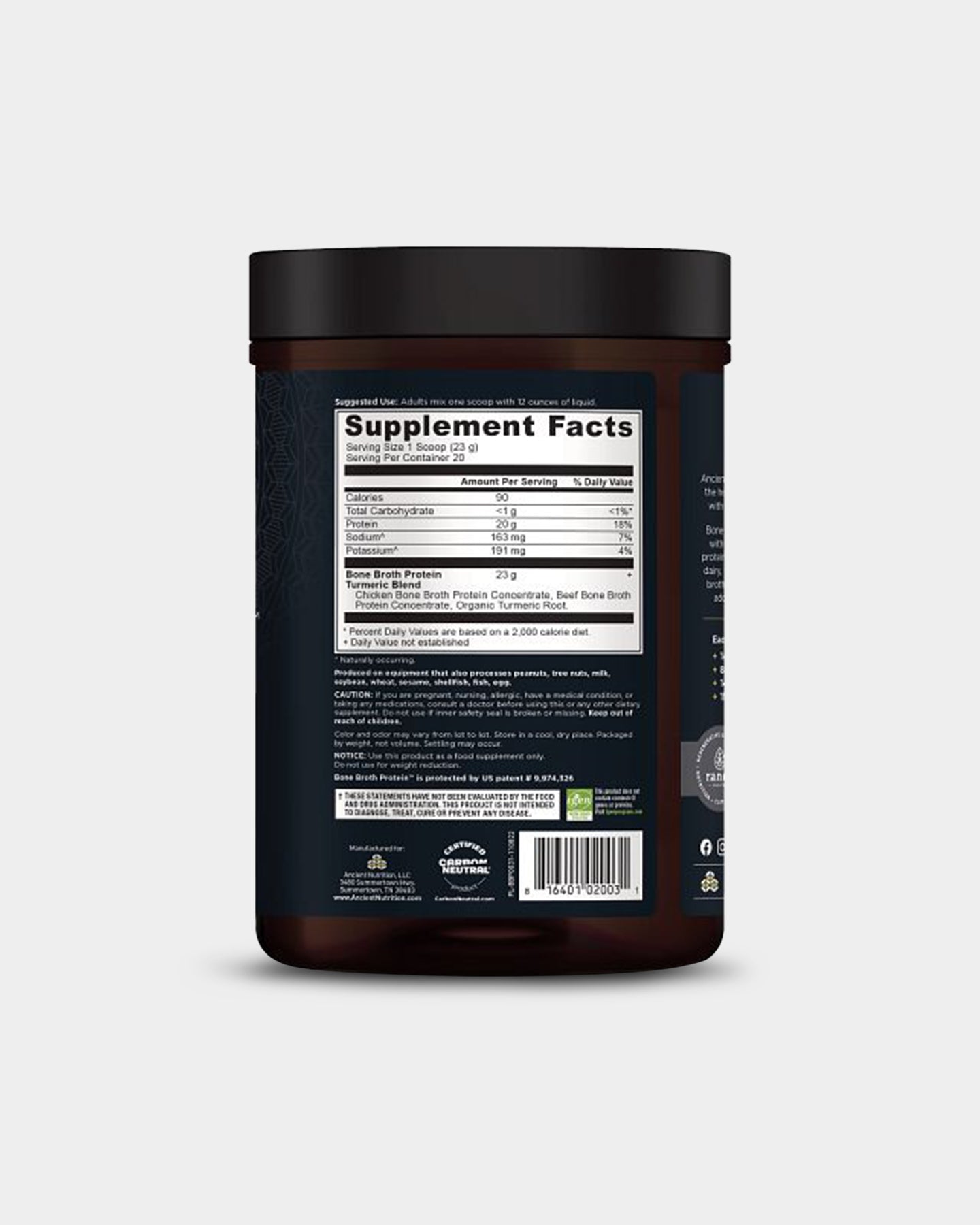 Ancient Nutrition Bone Broth Protein Powder - 20g Protein per Serving | Grass-Fed, Collagen-Rich Supplement for Gut Health & Joint Support - Ideal for Smoothies, Soups & Post-Workout Recovery