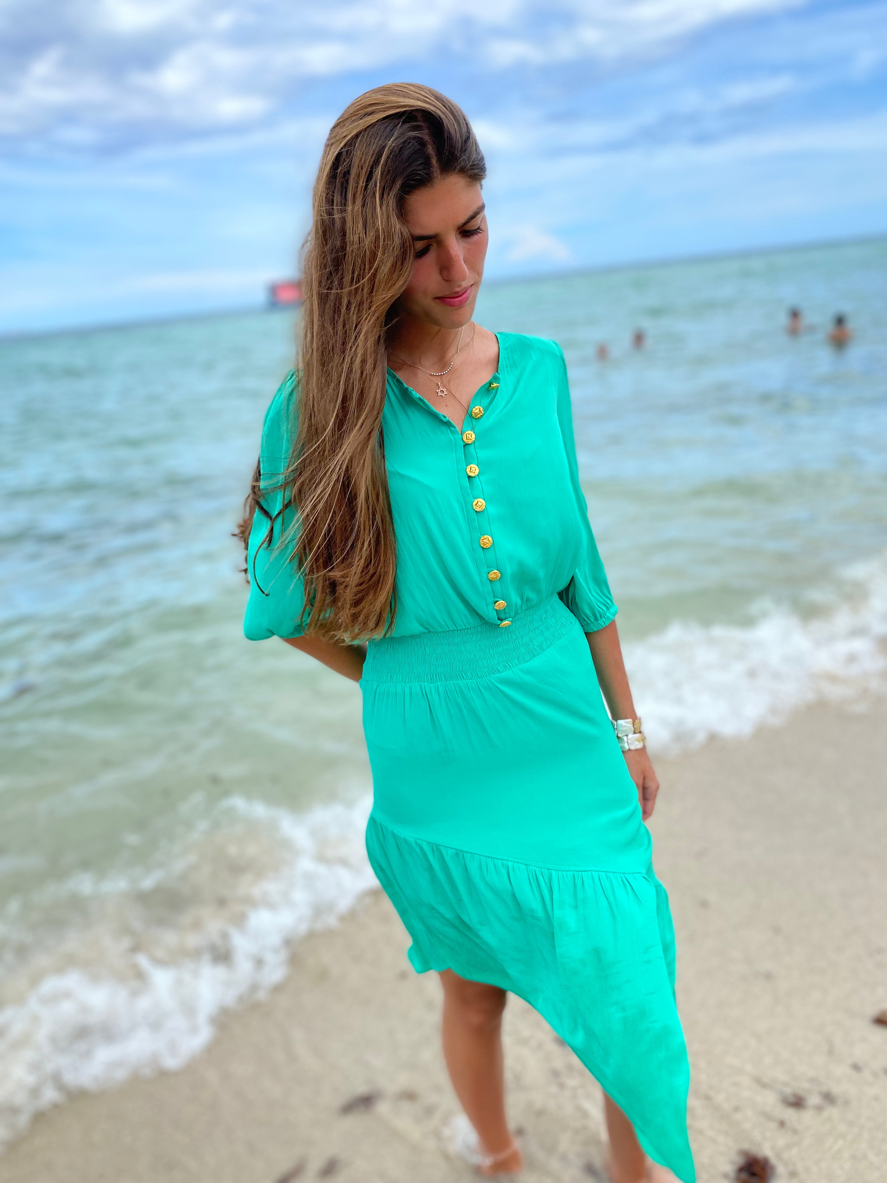 Elegant Green Dress for Women - Flowy Summer Maxi Dress with Pockets | Perfect for Beach, Vacation & Casual Outings