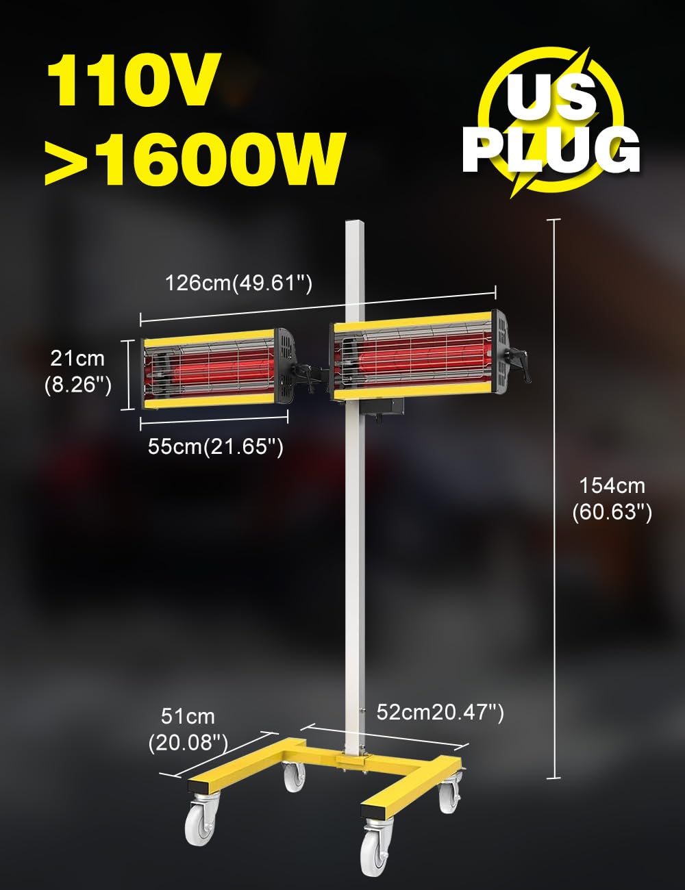 1600W 110V Solary Shortwave Infrared Paint Curing Lamp - Adjustable Timer, Temperature & Height for Automotive Spray Booth | Perfect for Auto Body Shops, DIY Car Paint Repair & Professional Paint Baking