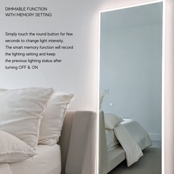 ZEEK 65x22 Inch Full Length LED Backlit Mirror - Wall Mounted Dressing Mirror for Bedroom, Vanity & Closet - Modern Illuminated Makeup Mirror with Adjustable Brightness for Home Decor and Selfie Lighting