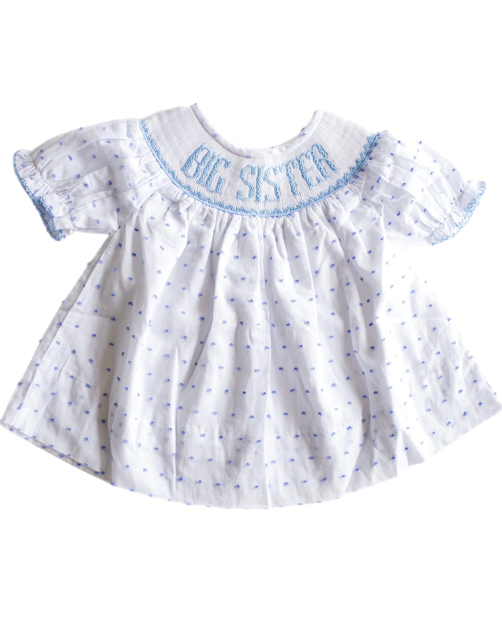 Big Sister Smocked Dress for Girls - Blue Swiss Dot Floral Print | Perfect for Birthday Parties, Family Photos & Special Occasions