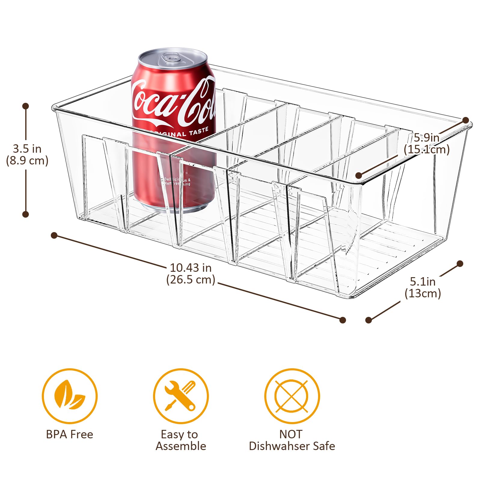Puricon 4-Pack Clear Stackable Plastic Pantry Organizer Bins with Removable Dividers - 5-Compartment Kitchen Storage Containers for Snacks, Spices, Packets - Perfect for Fridge, Countertop & Cabinet Organization (Ideal for Pantry, Kitchen & Home Storage Solutions)