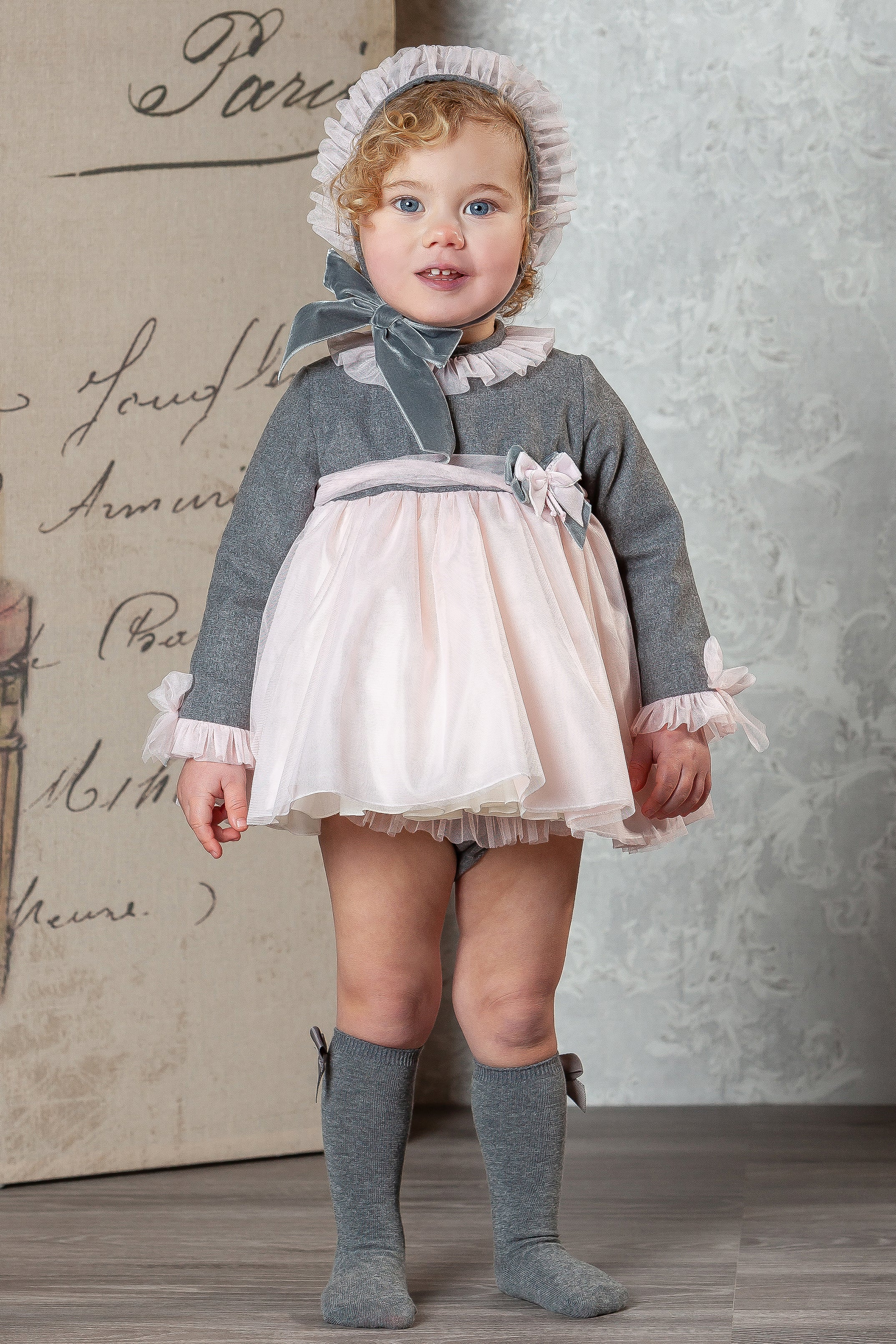 Violette Grey & Pink Tulle Dress Set for Girls - Elegant Party Dress with Floral Embroidery | Perfect for Birthday, Wedding, and Special Occasions
