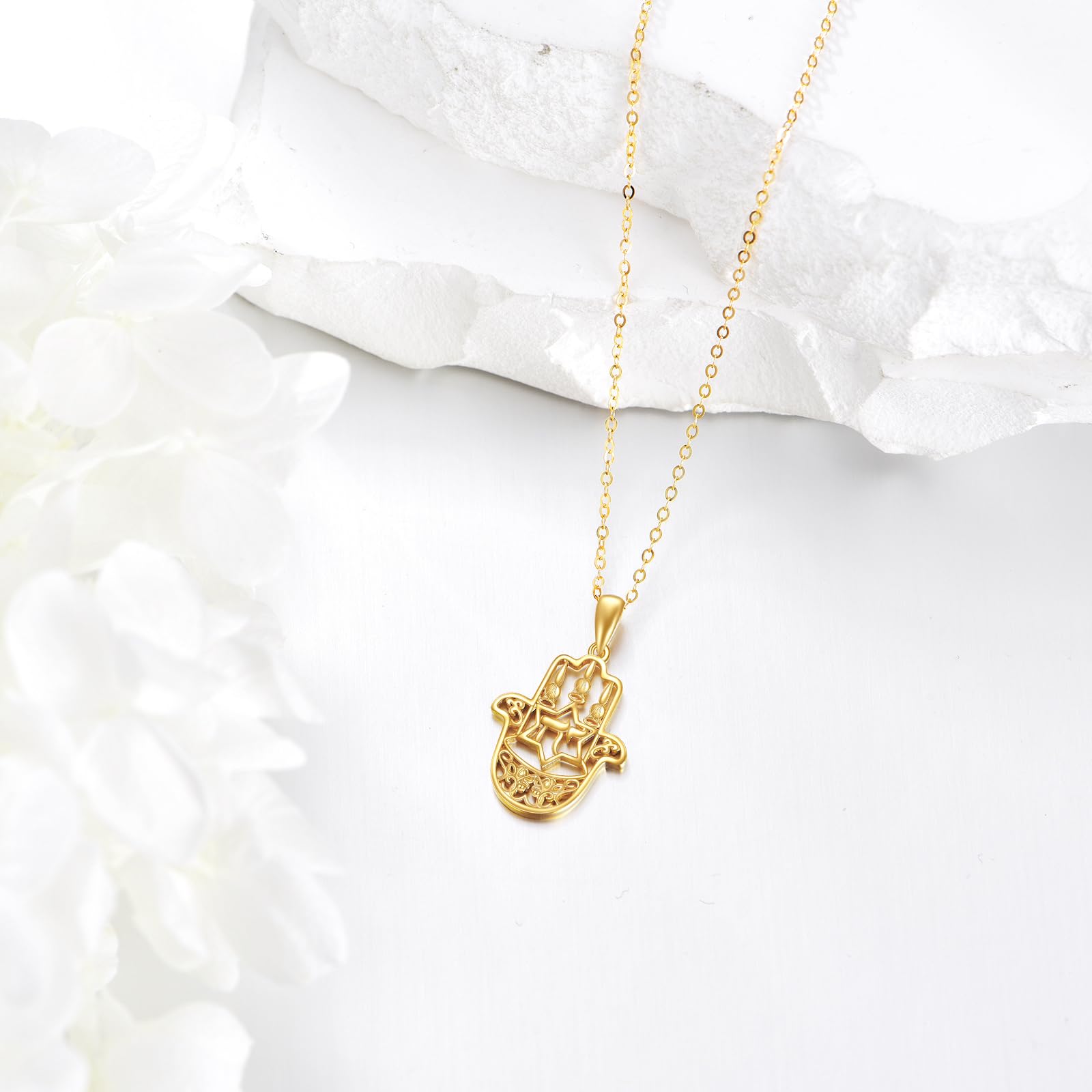 14K Gold Hamsa Hand Necklace with Tree of Life Pendant - Lucky Protection Jewelry for Women & Girls - Perfect Christmas Gift, Birthday Present & Spiritual Accessory for Daily Wear, Meditation & Special Occasions