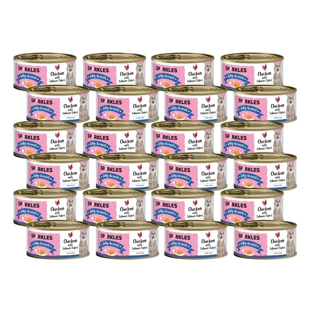 24-Pack Sparkles Gravylicious Jellylicious Wet Cat Food - 80g Cans with Chicken, Tuna & Salmon - Healthy Nutritious Meal for Adult & Senior Cats - Perfect for Daily Feeding & Weight Management