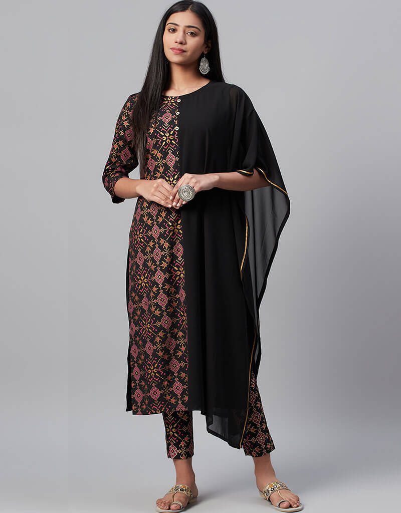 Black Georgette and Crepe Straight Leg Pants for Women - Elegant Office Wear & Evening Outfits