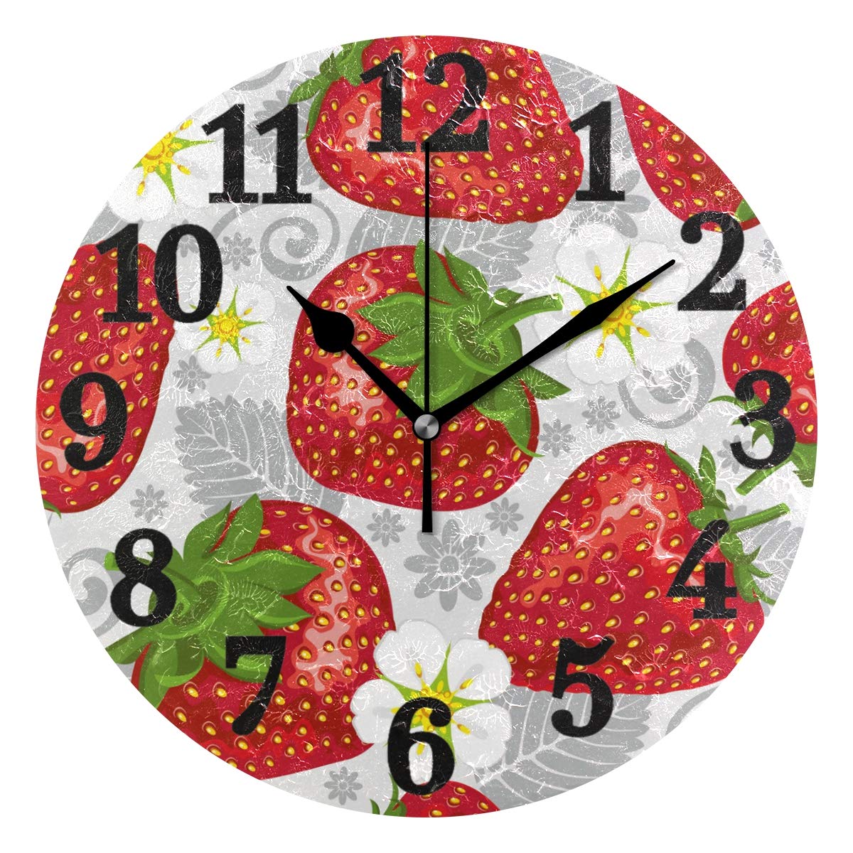 10 Inch Round Wall Clock - Silent Non-Ticking Strawberry Themed Home Decor with Roman Numerals for Living Room, Bedroom & Office | Perfect Gift for Housewarming & Kitchen Decor
