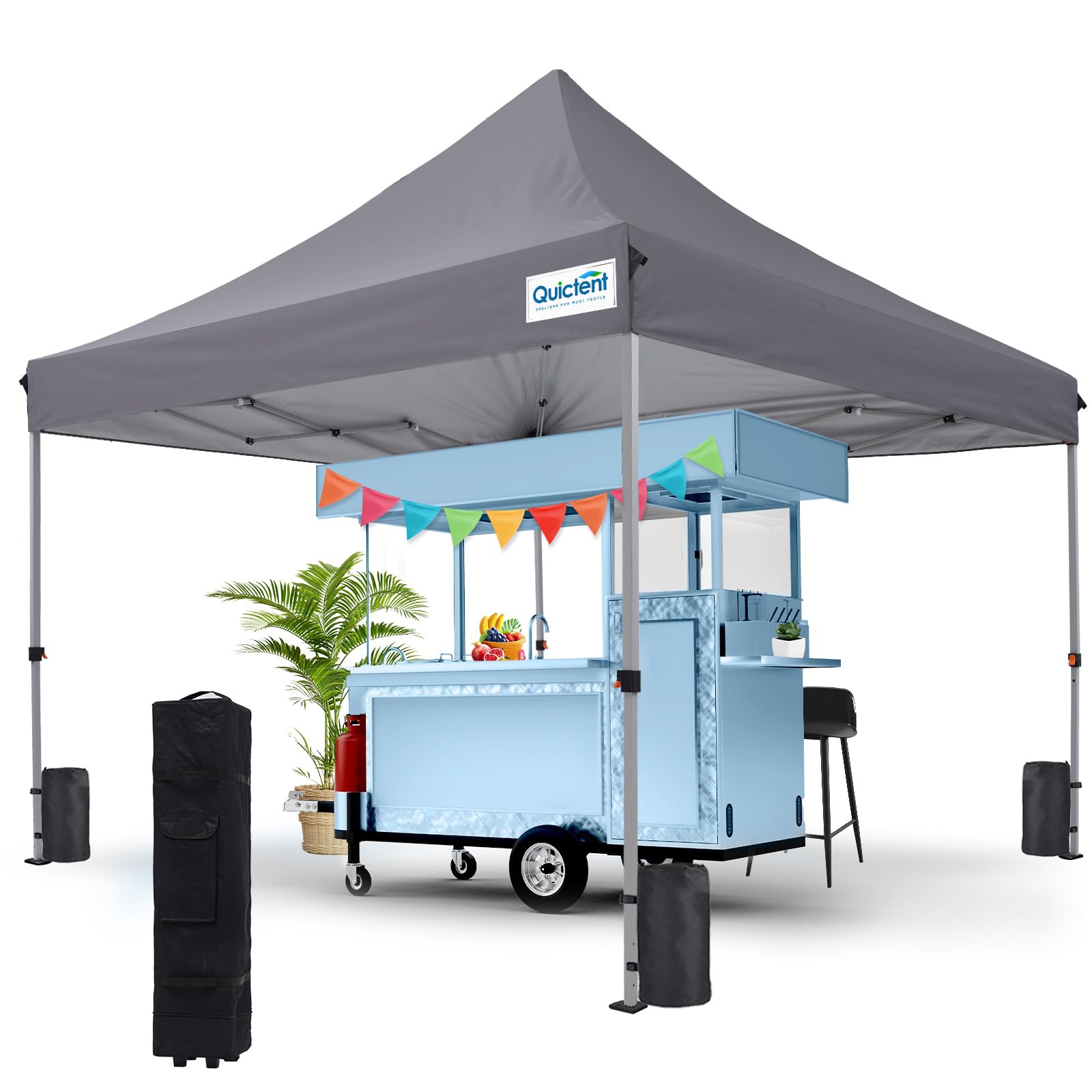 Quictent 10'x10' Heavy Duty Pop Up Canopy Tent - Waterproof Commercial Canopy with 11ft Height, Easy Setup, Includes Sand Bags & Wheeled Carry Bag (Grey) - Perfect for Outdoor Events, Farmers Markets, Beach Parties & Camping