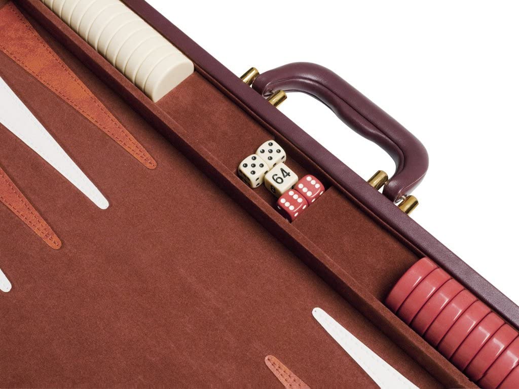Premium 21-inch Wooden Backgammon Set with Brown Leather Board & White/Light Brown Points - Classic Strategy Game for Family Game Nights, Travel & Casino-Themed Parties