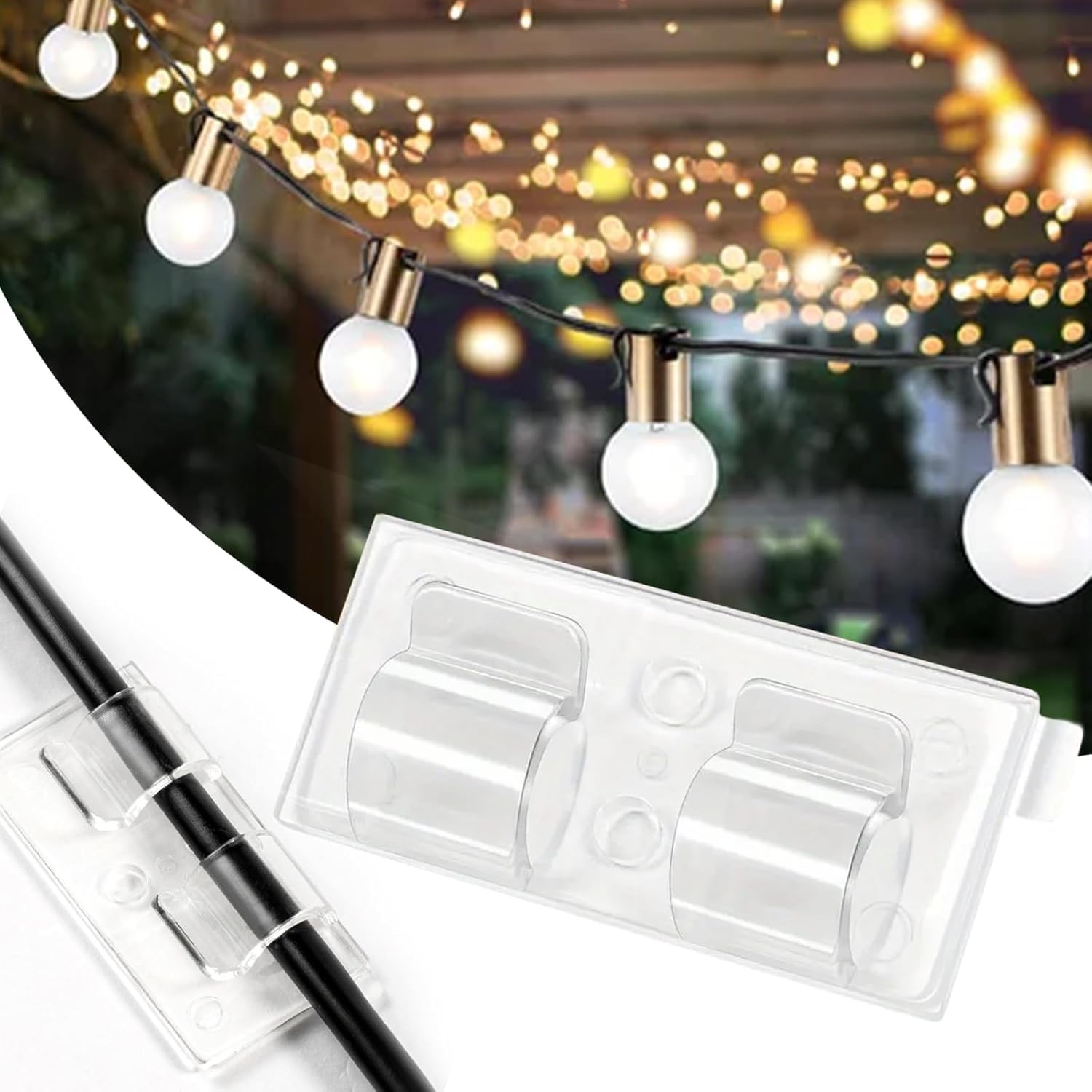 24Pcs Clear Outdoor Light Clips - Heavy Duty Waterproof UV-Resistant Hooks for String Lights, Perfect for Patio, Fence, Balcony & Indoor Decor | Ideal for Parties, Weddings & Backyard Lighting