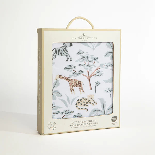 Organic Cotton Jersey Fitted Crib Sheet - Wild Safari Animal Print - Soft Breathable Baby Bedding for Nursery & Toddler Sleep
