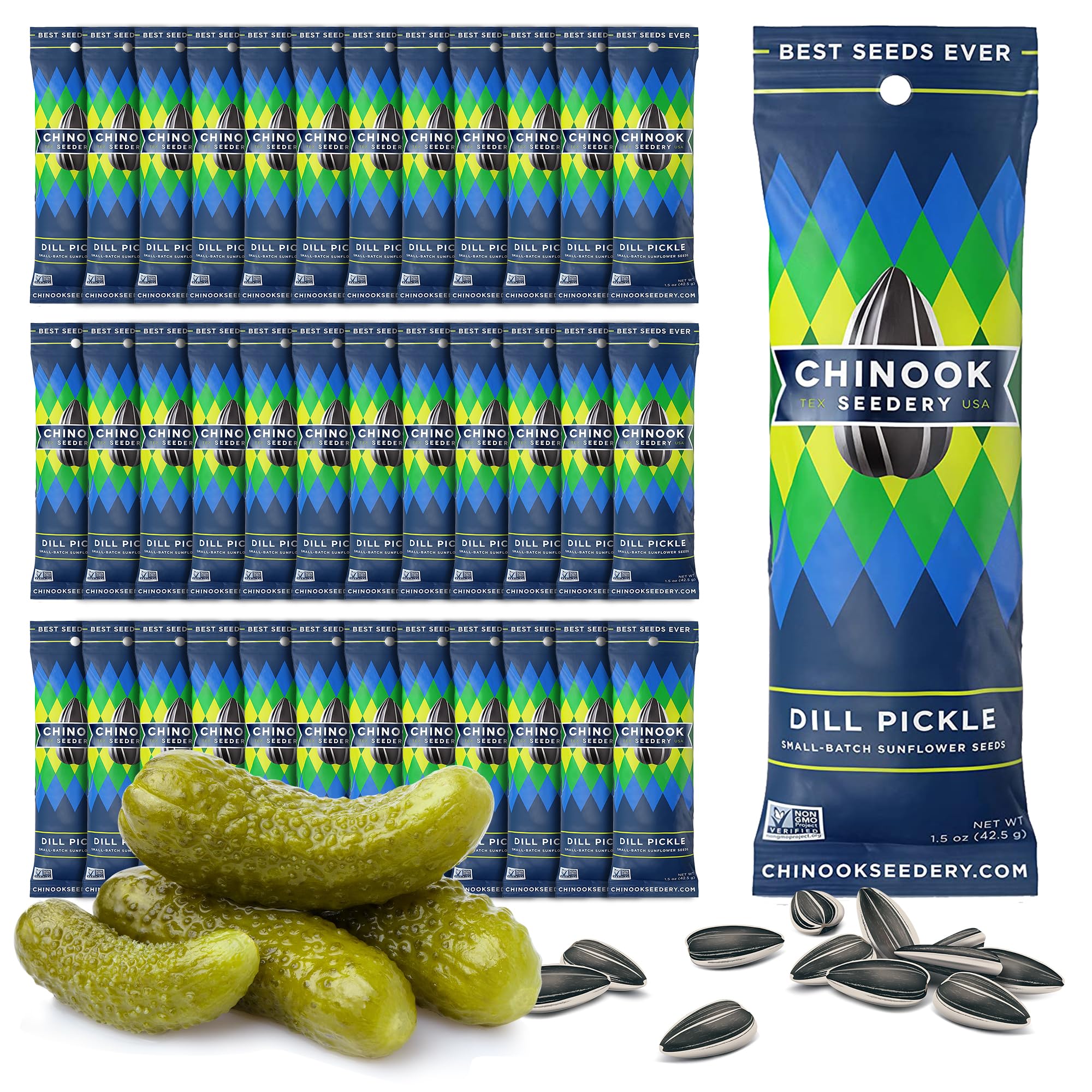 Roasted Jumbo Sunflower Seeds - Low Sodium, Keto, Gluten Free, Non-GMO Snacks - 1.5 oz (Pack of 36) - Perfect for Adventure, Baseball Games, School Lunches & Healthy On-the-Go Snacking - Dill Pickle Flavor
